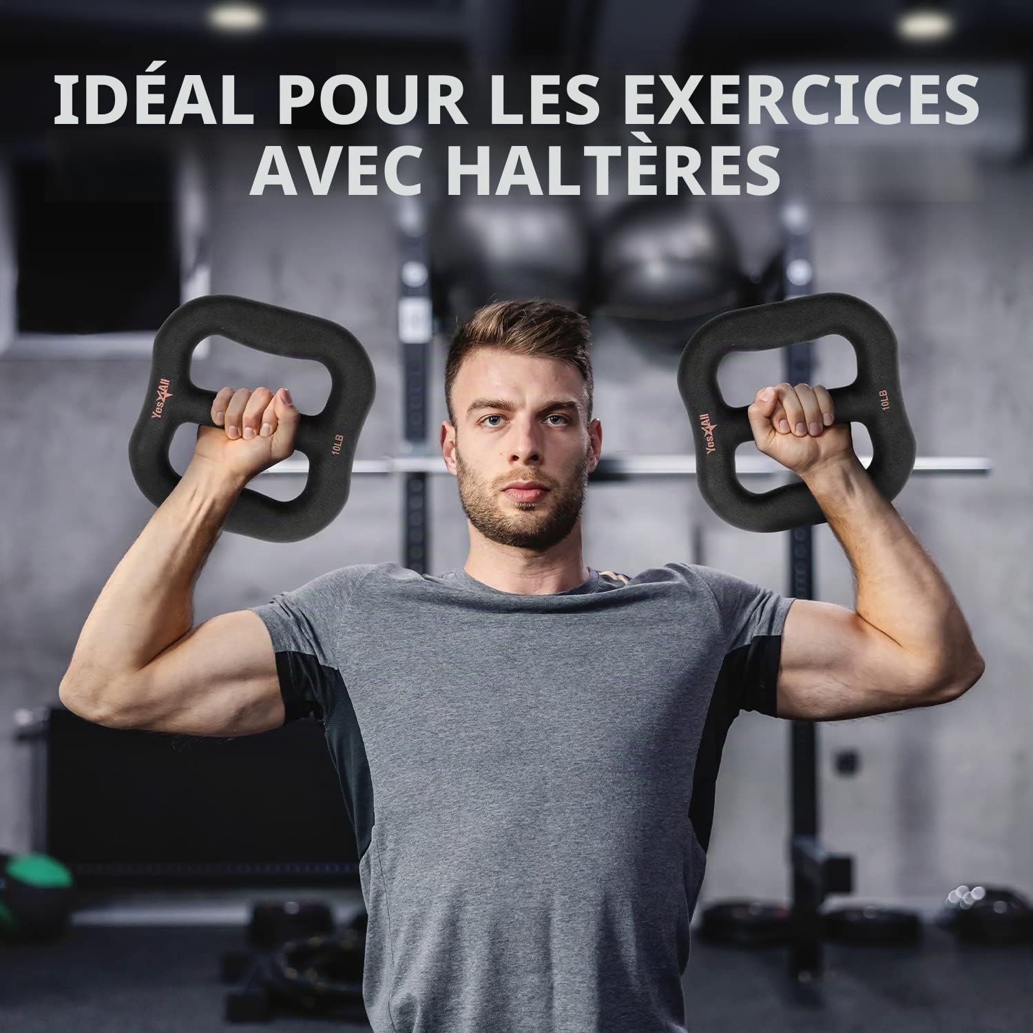 Yes4All Haltère multifonction 3 en 1 en néoprène avec noyau solide, courbe ergonomique, Noir