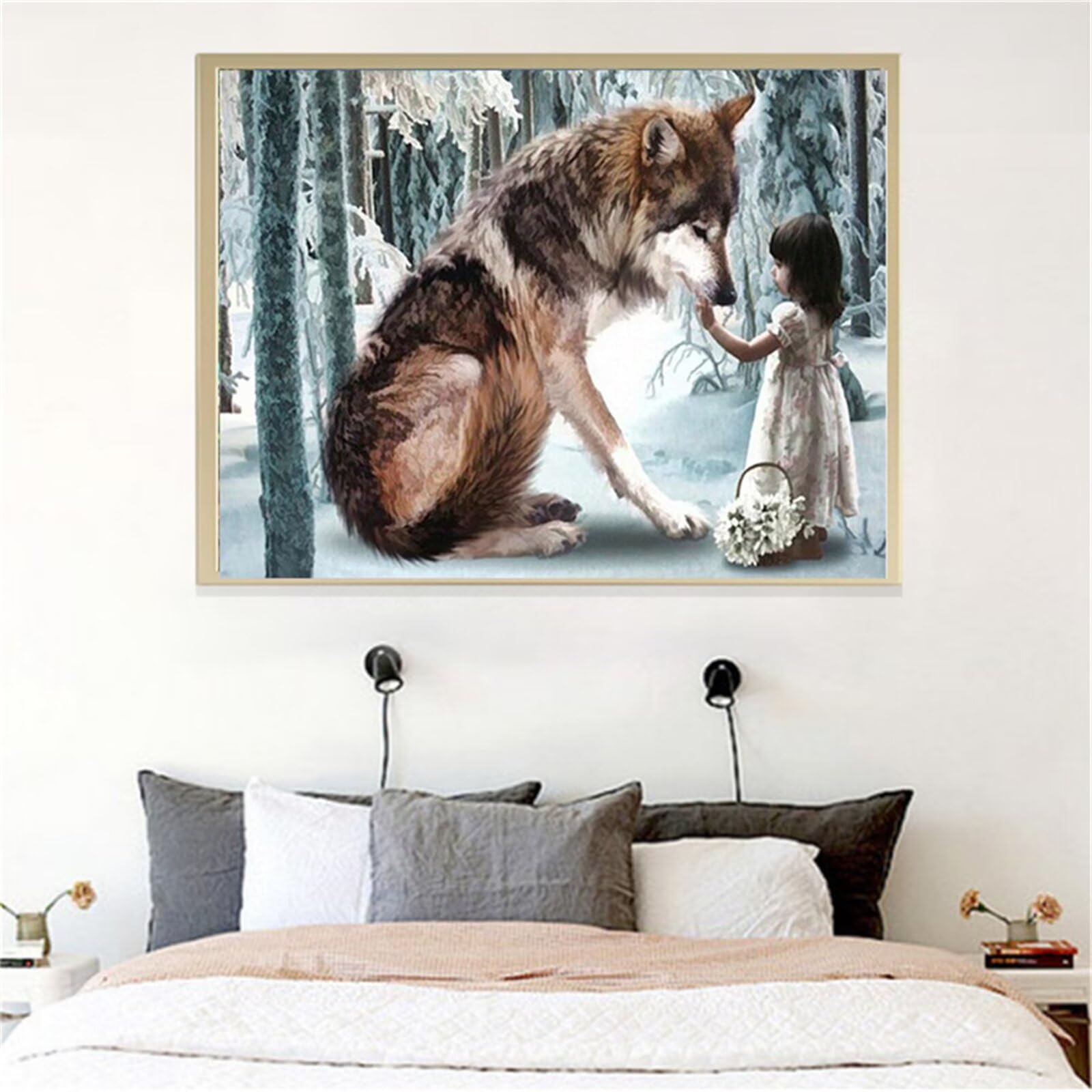 Broderie Diamant Fille Loup pour Décorer Votre Salon - Grand Canevas 5D
