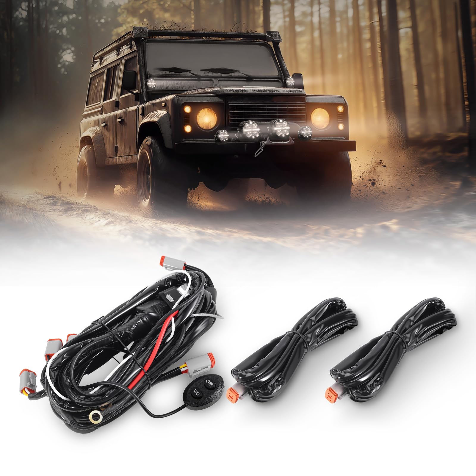 maXpeedingrods Zestaw wiązek przewodów do dużych obciążeń do świateł pomocniczych 480 W sterowanie dotykowe 12-24 V 4-pinowa wtyczka DT 3,6 M+1 m x 2 przewód przedłużający