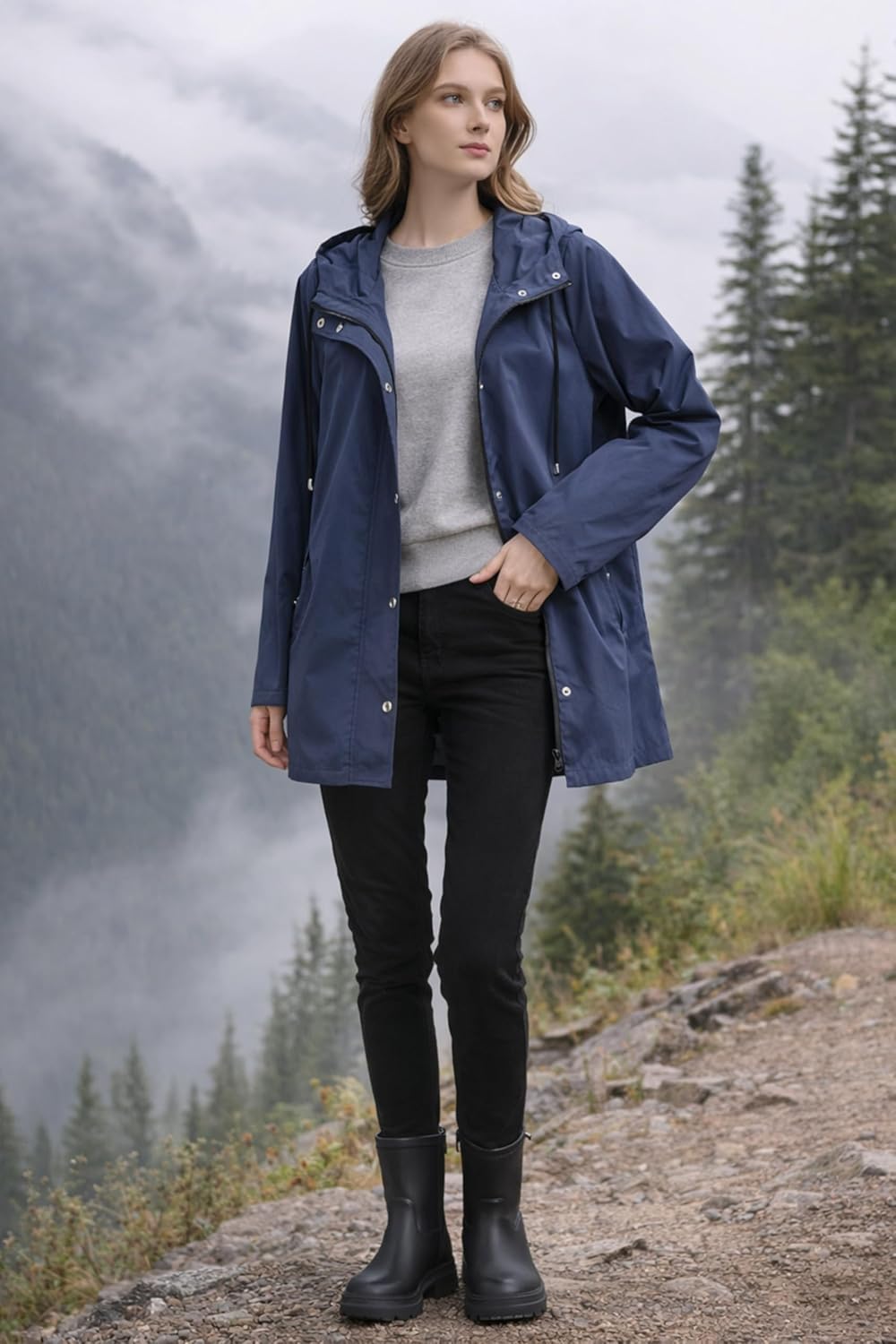 Orolay CHIIONE Lightweight Rain Jacket Women Waterproof Raincoats Packable Hooded Windbreaker Rain Jacket For Travel Outdoor - Image 2