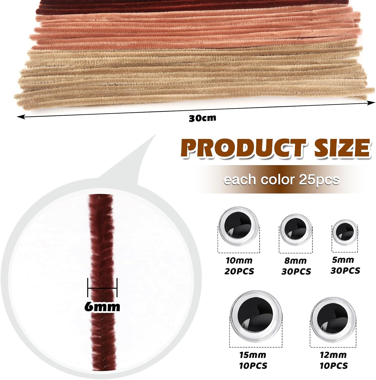 TOAOB 200pcs Brown Series Pipe Cleaners Craft Supplies Thick Chenille Stems image 2