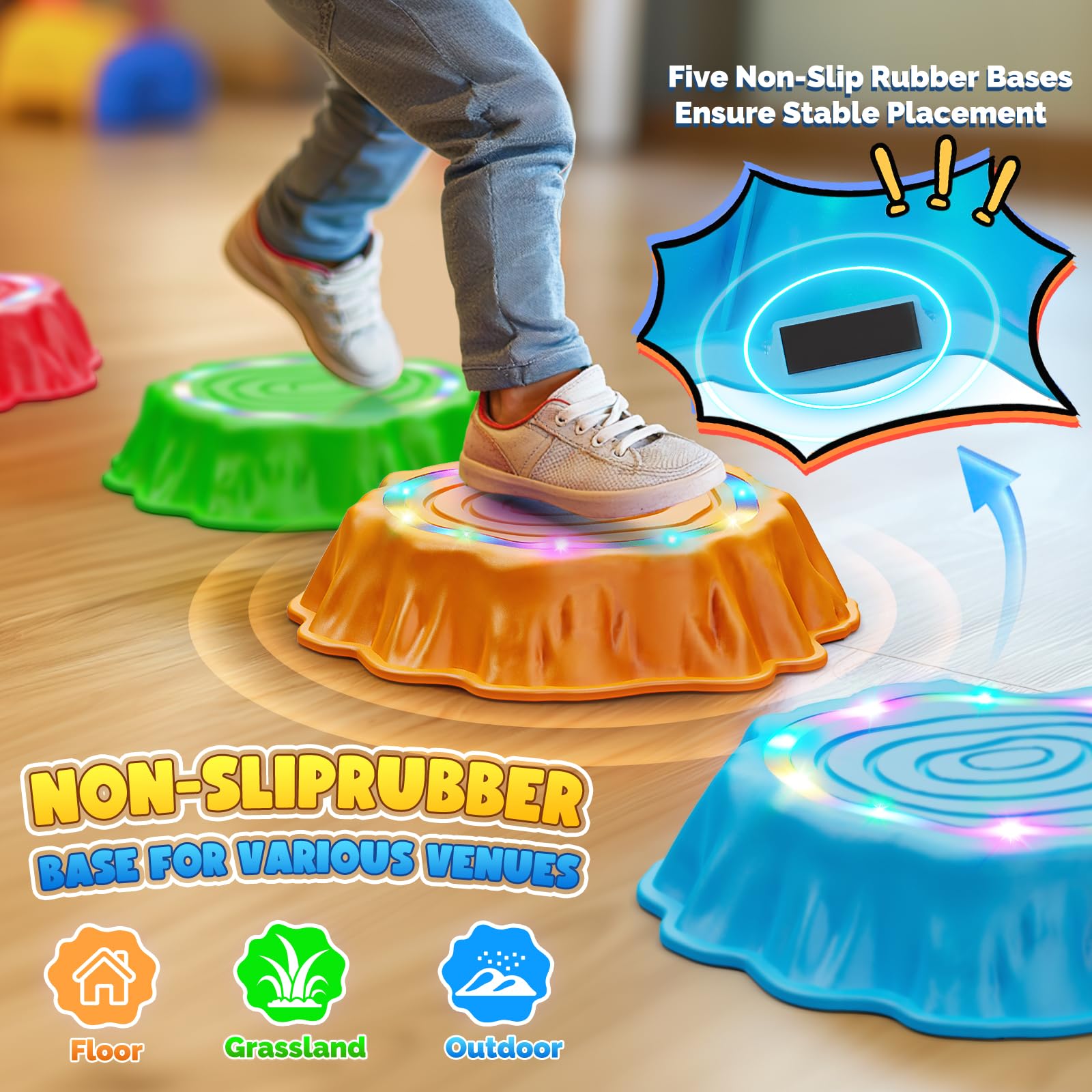 Pietre Miliari Musicali luminose per Bambini 6 Pietre Antiscivolo Resistenti Giocattoli per Interni ed Esterni Regalo per Bambini dai 3 Anni Curso de Obstáculos
