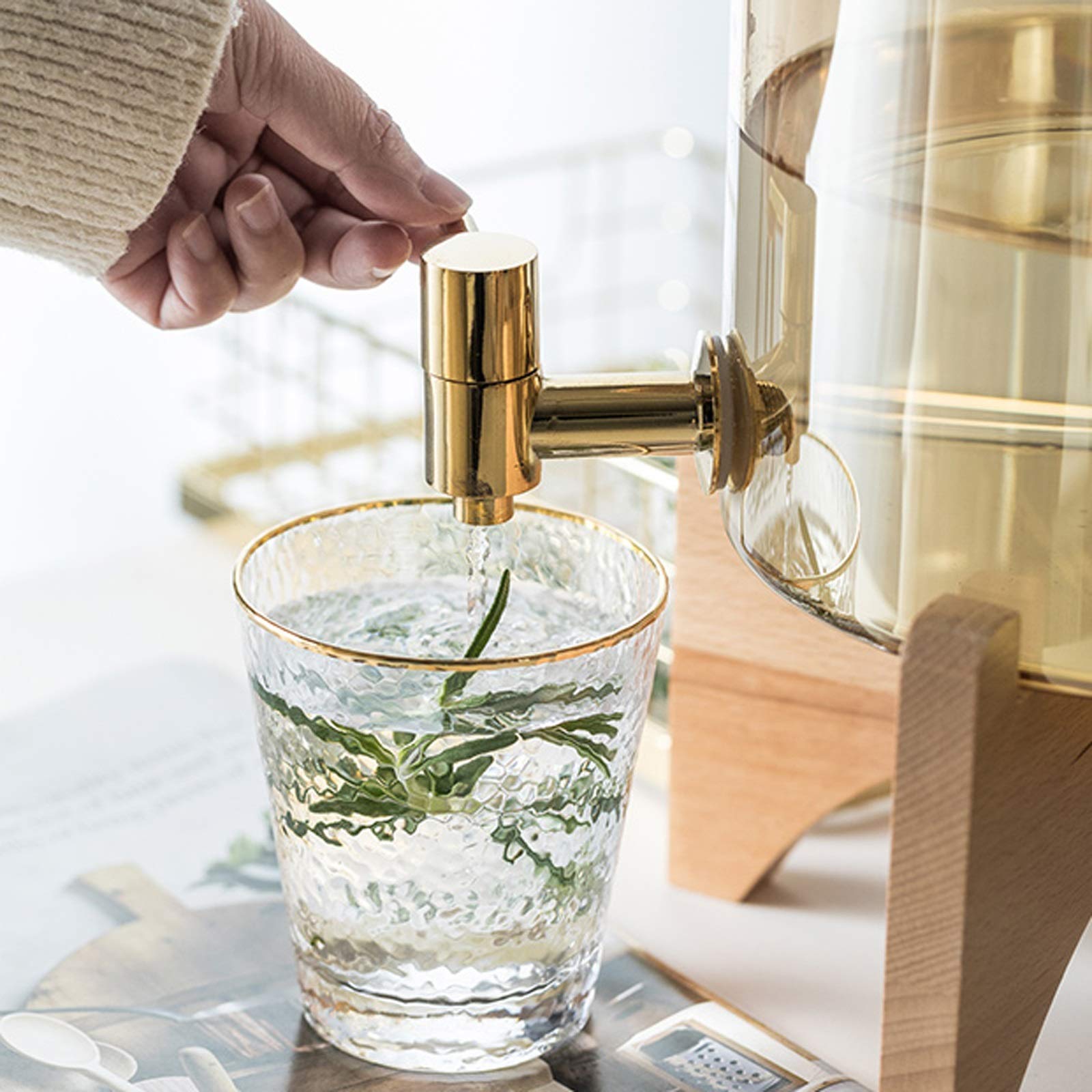 caihuashopping Fruchtsaft Krug Glaskaraffe mit großer Kapazität mit Basis und Wasserhahn, gemischter Getränkekessel-Zitronensaft, Saft, Eistee, für Restaurants und Hotels Wasserkrug (Size : Large)