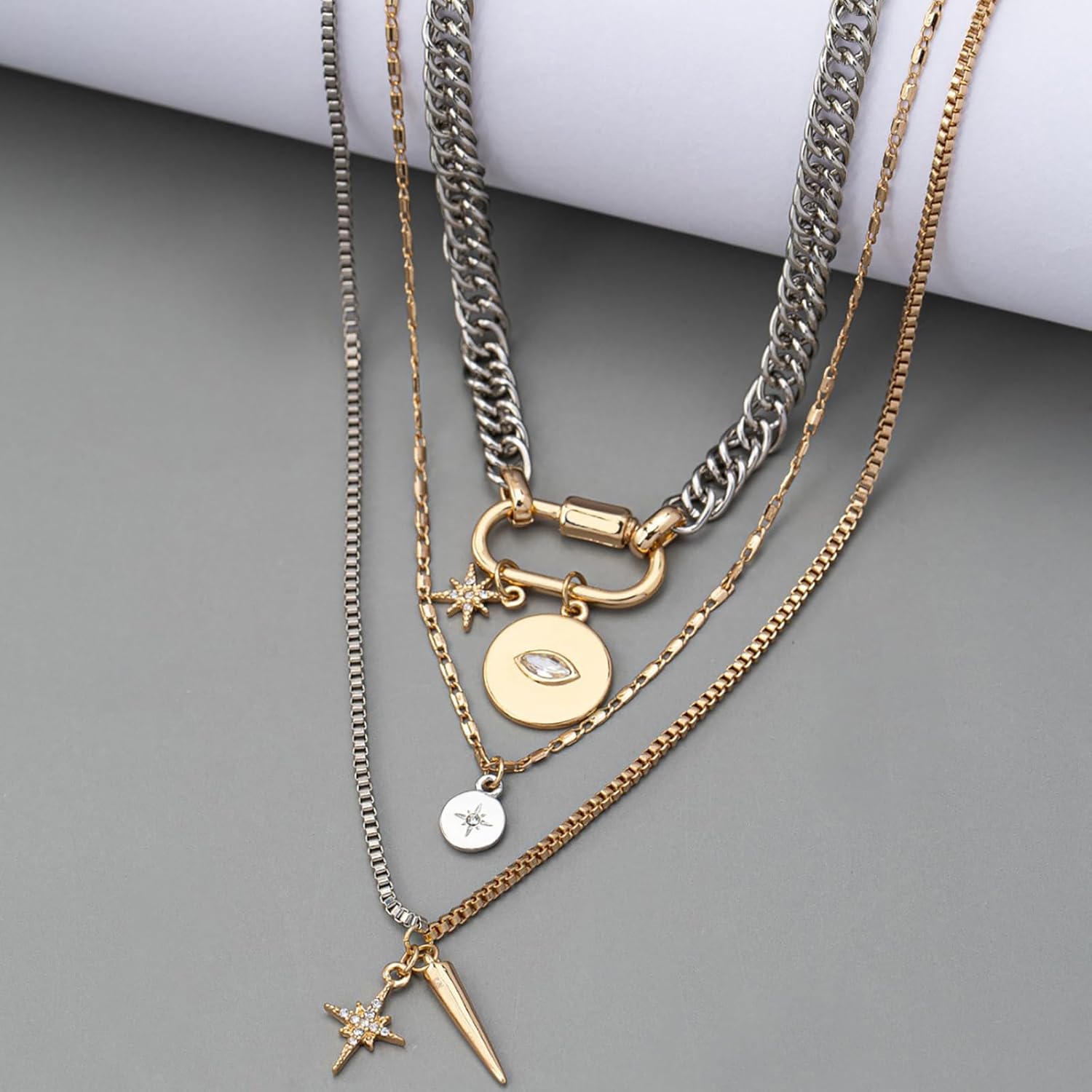 Layered Coin Necklace for Women Mixed Metal Necklace Chunky Two Tone Necklaces Paperclip Cuban Chain Necklaces Trendy Statement Jewelry Gifts - Image 6