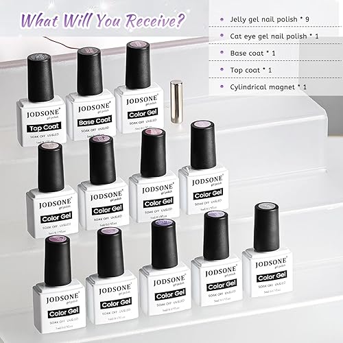 Miniatura 50 de JODSONE Juego de 60 esmaltes de uñas de gel con 5 botellas de base y capa superior mate brillante, juego de uñas de gel para remojar, adecuado