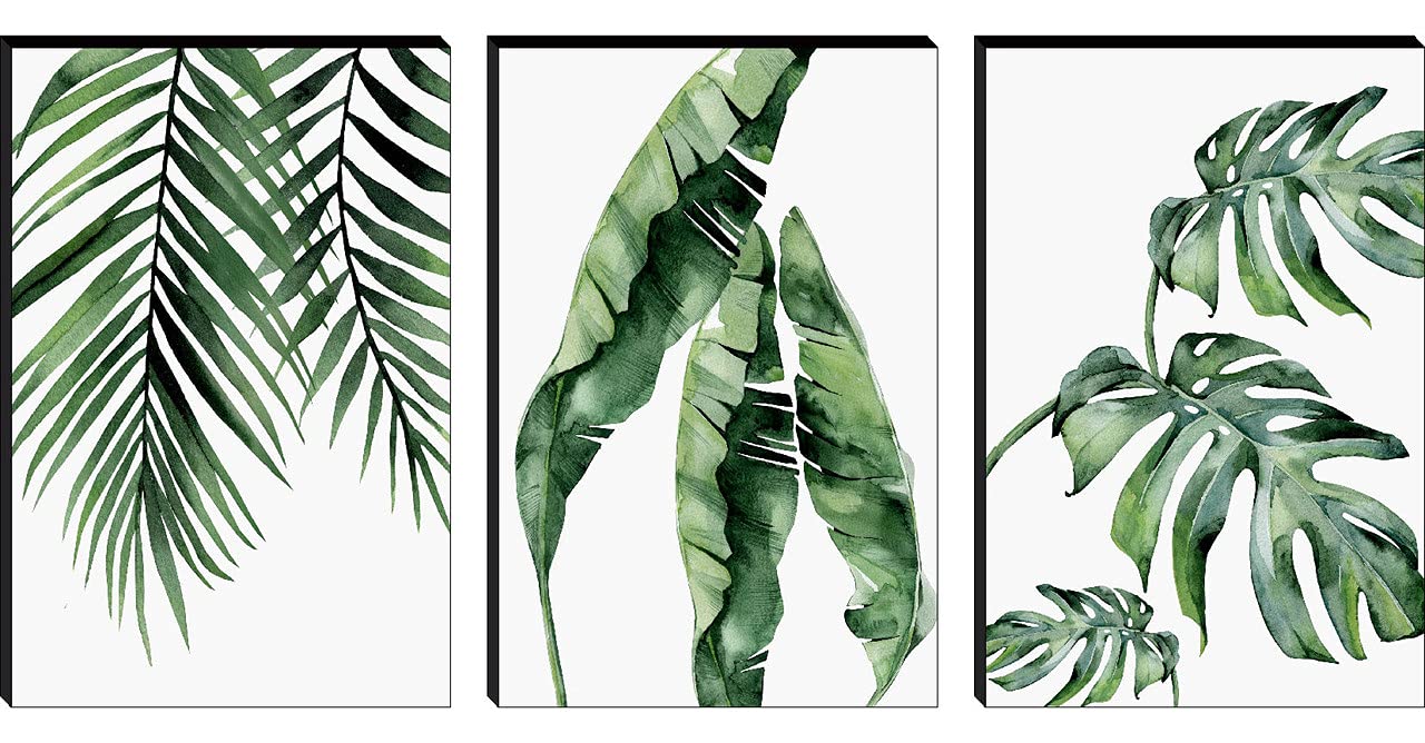 SAF paintings Set of 3 Preety Green Leaf Modern Art MDF Self Adhessive UV Textured Painting 27 Inch X 12 Inch(Each Painting Size 12 Inch X 9 Inch) PHC30197