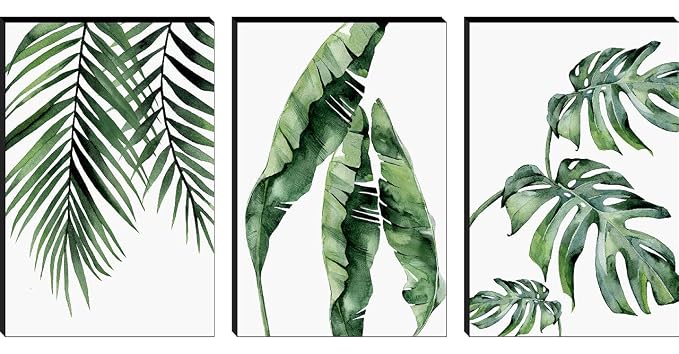 SAF paintings Set of 3 Preety Green Leaf Modern Art MDF Self Adhessive UV Textured Painting 27 Inch X 12 Inch(Each Painting Size 12 Inch X 9 Inch) PHC30197