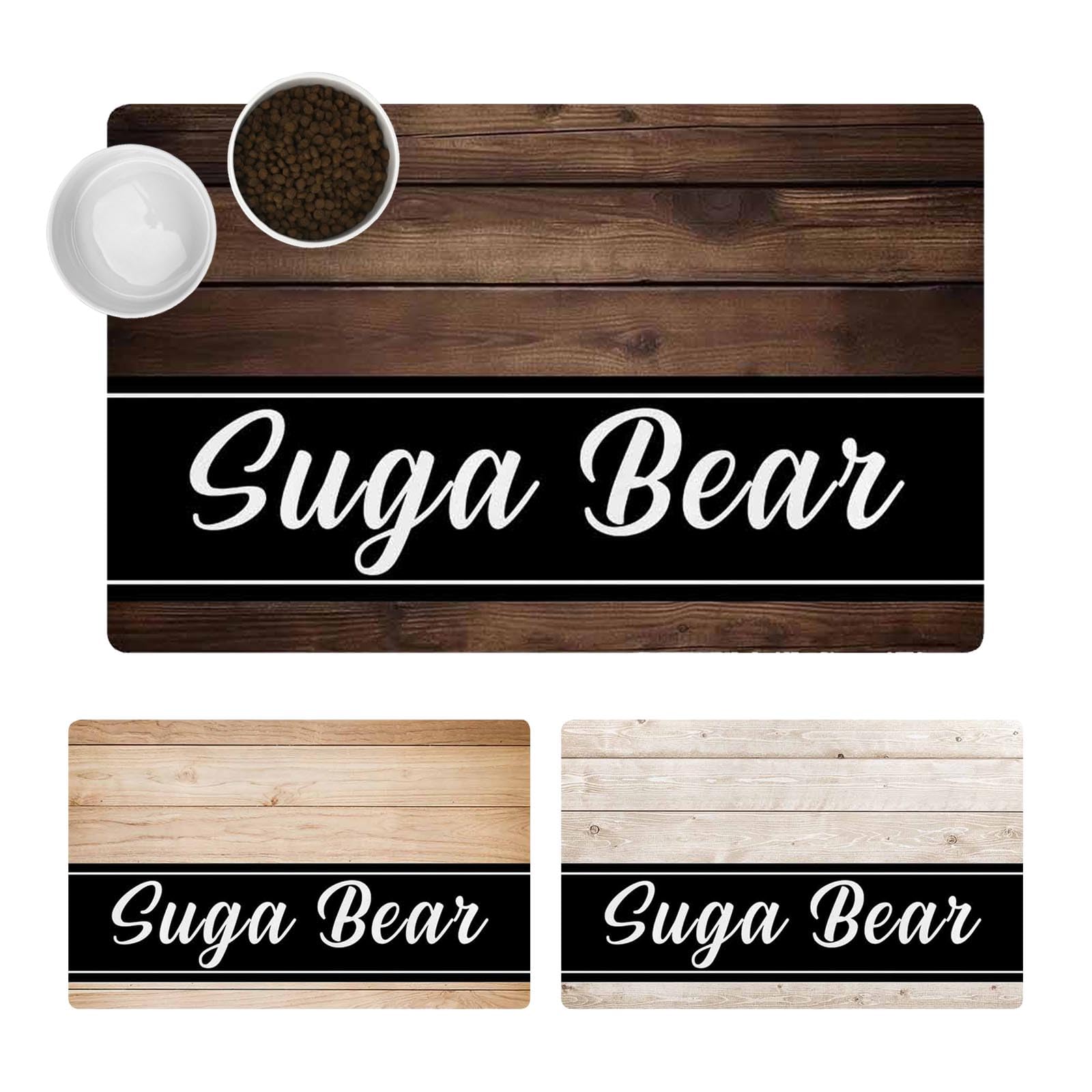 Personalized Dog Food Mat with Name Custom Dog Placemat Wood Board Print Cat Food Mat for Pet Bowls Non-Slip Backing Waterproof Customized Pet Feeding