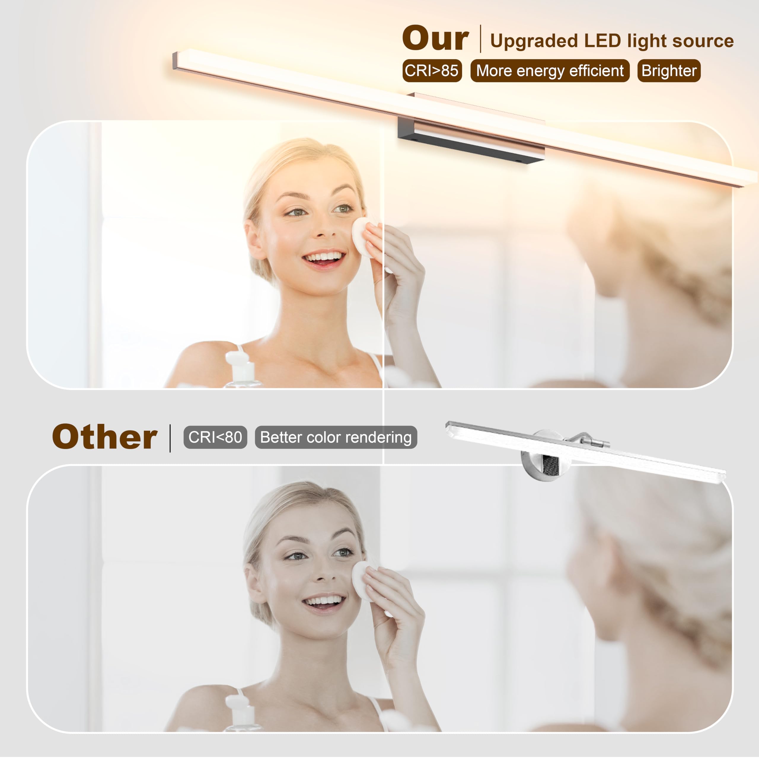 LED Spiegelleuchte Bad IP44 3000K/4000K/6000K 60CM 10W Spiegellampe | Edelstahlsockel, Acrylschirm, Flimmerfrei, CRI>85, Energieeffizient, Modernes Design für Badezimmer, Waschtisch, Schrank