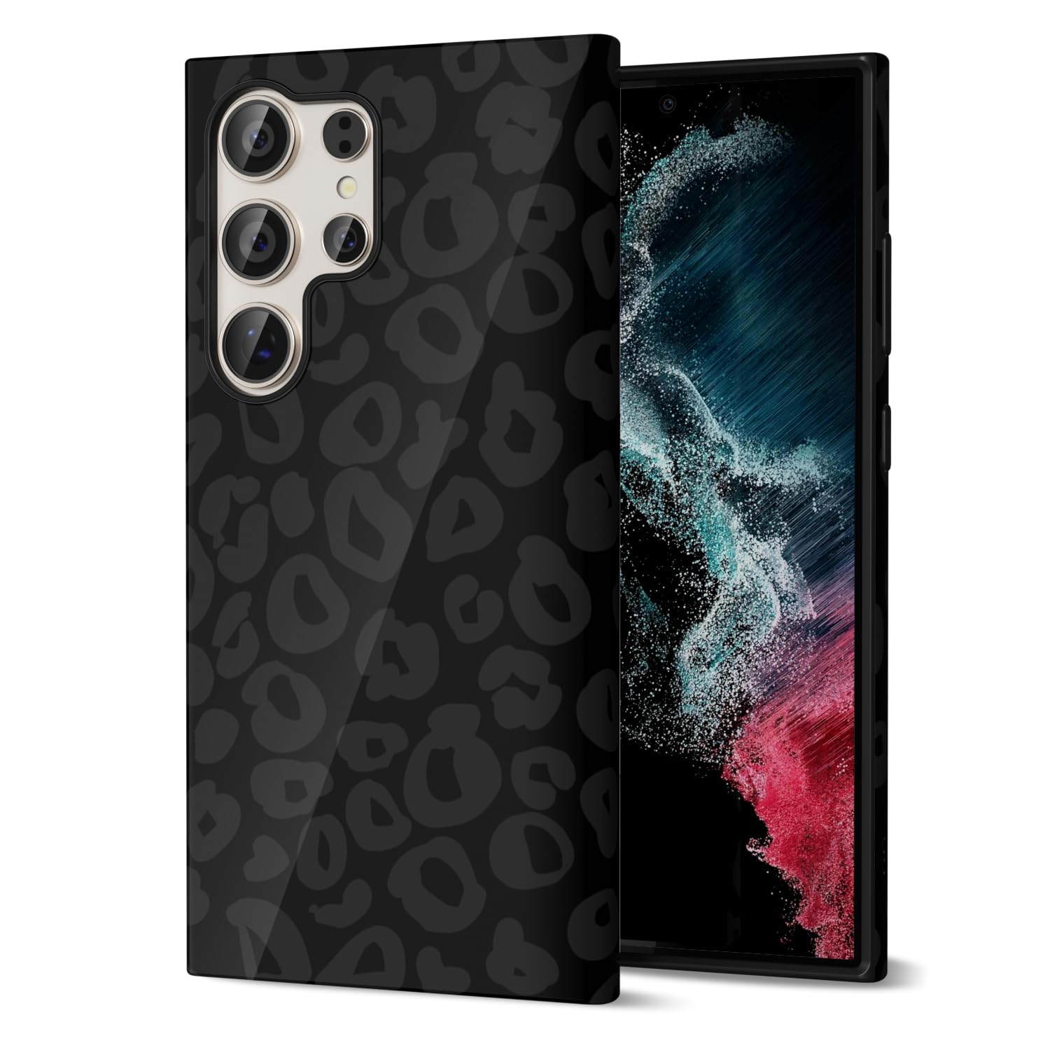 Cheetah Print Phone Case for Samsung Galaxy S22 Ultra Girly, Cute Leopard Case for Women, Luxury Trendy Retro Cool Animal Print Design, Aesthetic Pattern Hard Shell Plastic Cover, Black