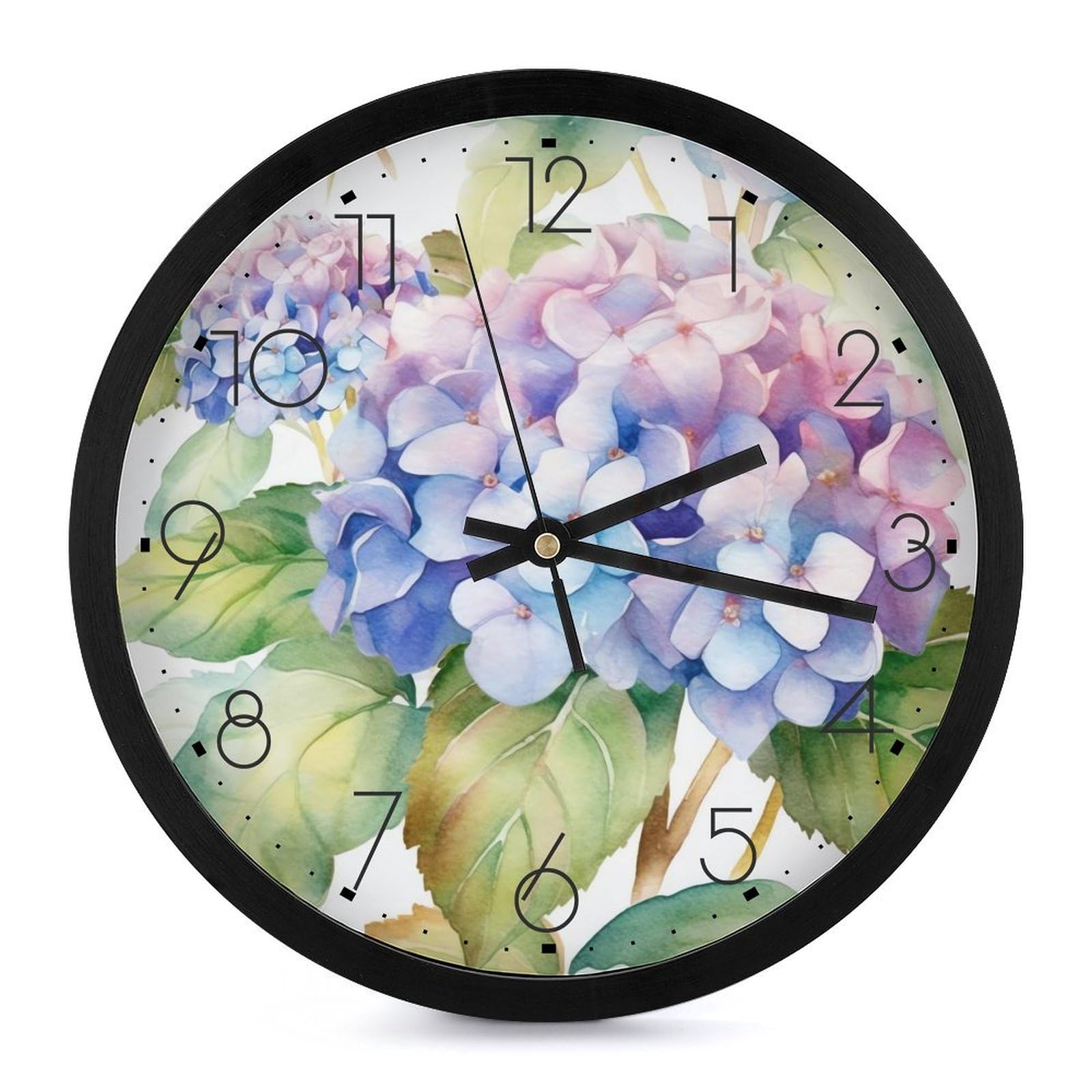 Horloge murale personnalisée aquarelle hortensia de 25,4 cm objet déco d'exception