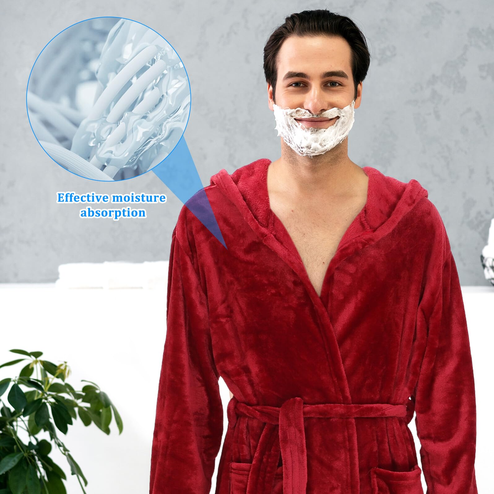 TOYANDONA Albornoz de Baño para Hombre en Color Rojo con Capucha, Tejido de Poliéster Cómodo y Versátil para Ducha y Relajación en Casa