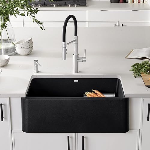 Vista 51 de Blanco Ikon Silgranit - Fregadero de cocina, 27x19x9, negro carbón