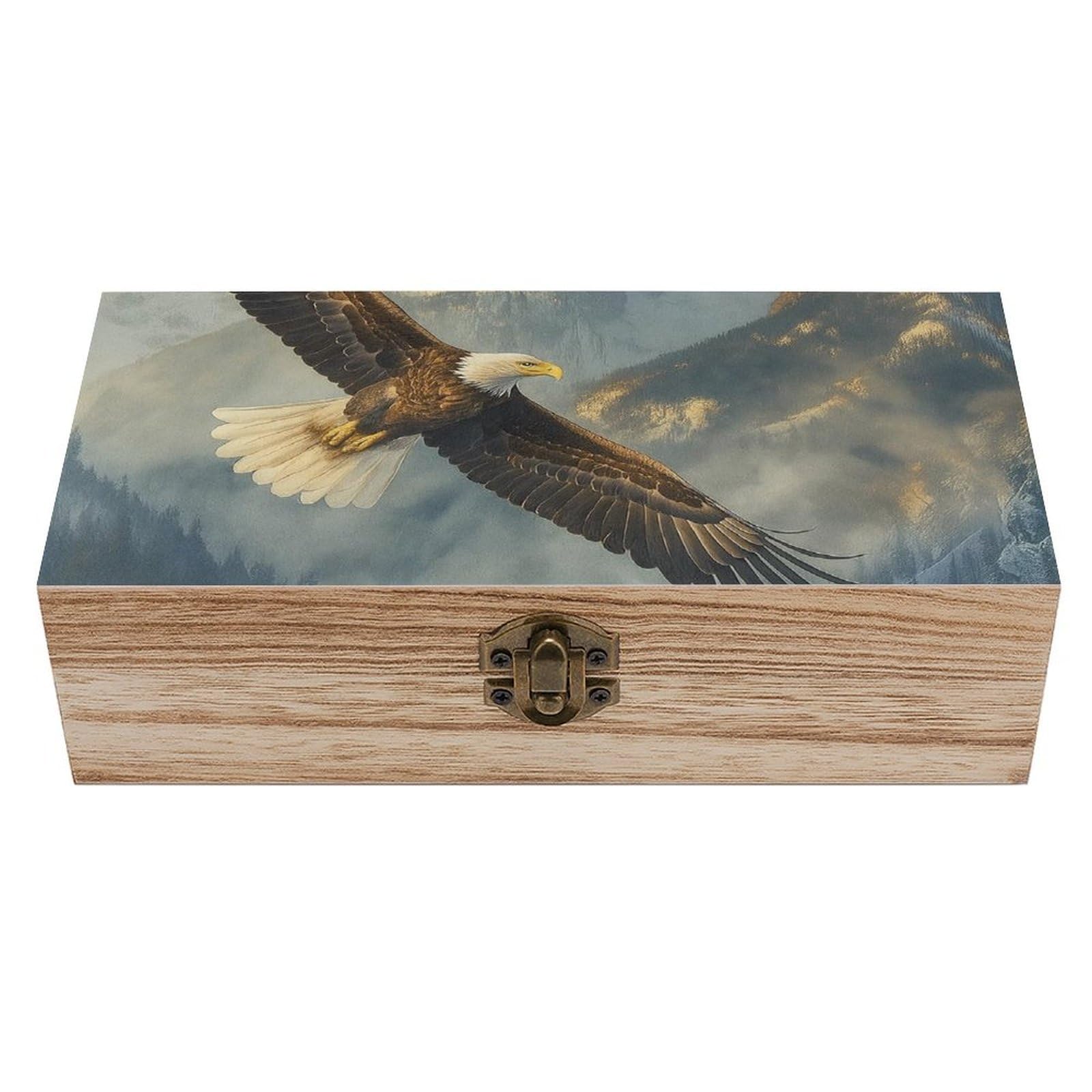 HLBSDM Bald Eagle Soaring in Mountain Forest Wooden Storage Vintage Keepsake Decorative Boxs