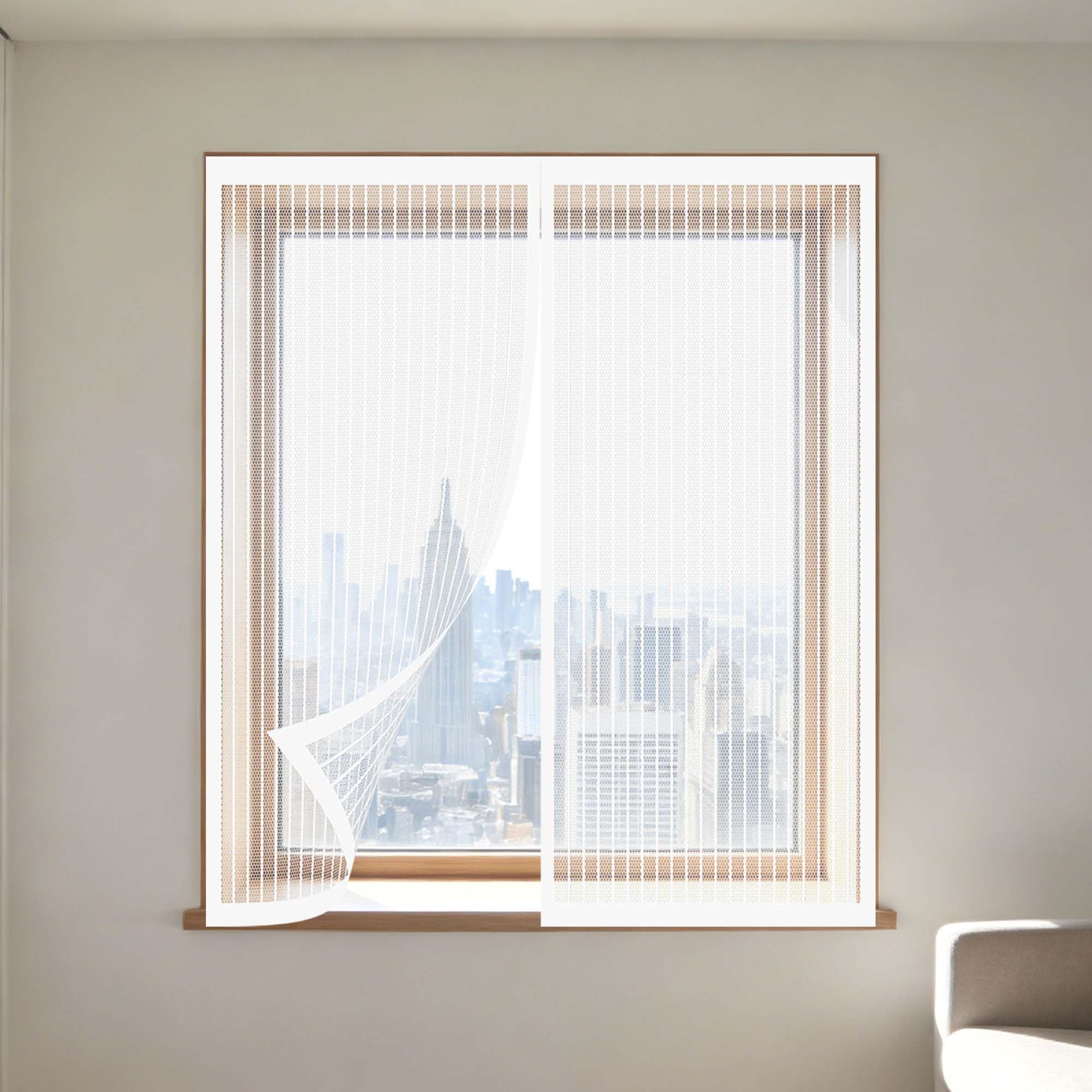 Window Fly Screen 130 x 120 cm Selfadhesive Tape Fly Bug Bee Protection Screen Without Drilling Or Screwing with Self Adhesive Tape for Windows Doors and Patio Screens, White