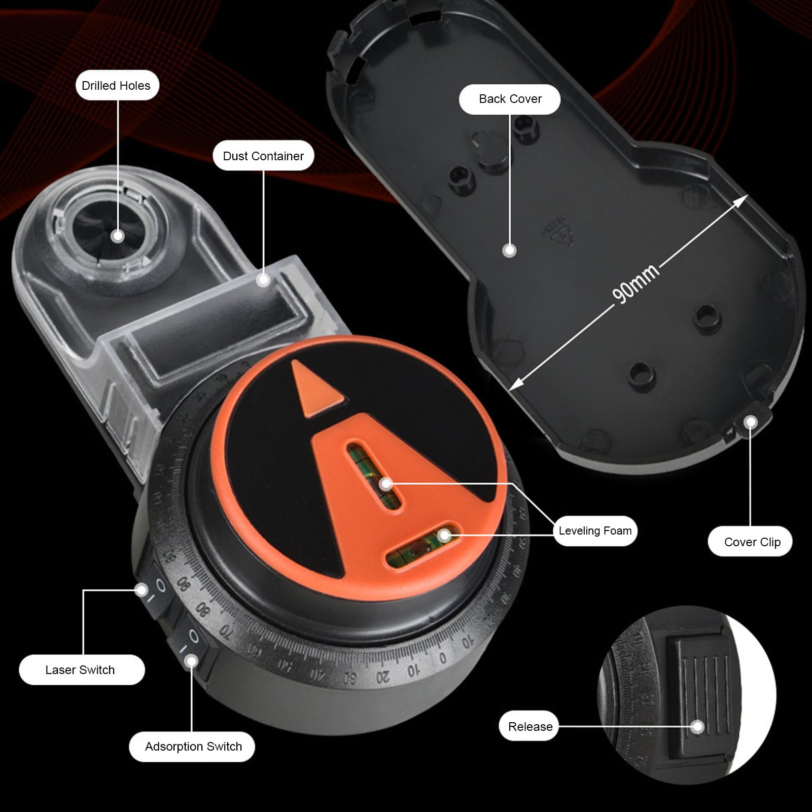 Aspiratore per Trapano, 2 in 1 Accessorio per Raccolta Polvere per Trapano con Livella, Aspiratore per Trapano Elettrico Girevole a 360° per Costruzione, Appendere, Pittura