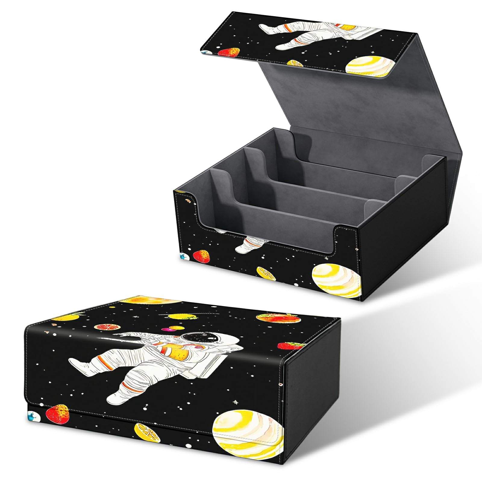RWUTYTIUL Card Deck Box for MTG, Cards Storage Box Fits 120+ Sleeved, Leather Big Size Strong Magnetic Closing Case for Board Games Magic TCG CCG Baseball Collection Women Man, Galaxy Man Black — image 1