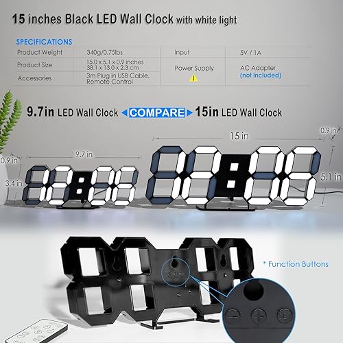 Miniatura 9 de KOSUMOSU Reloj RGB para escritorio de juegos de 9.7 pulgadas, reloj LED 3D, reloj digital de neón para pared de dormitorio, reloj estético digital