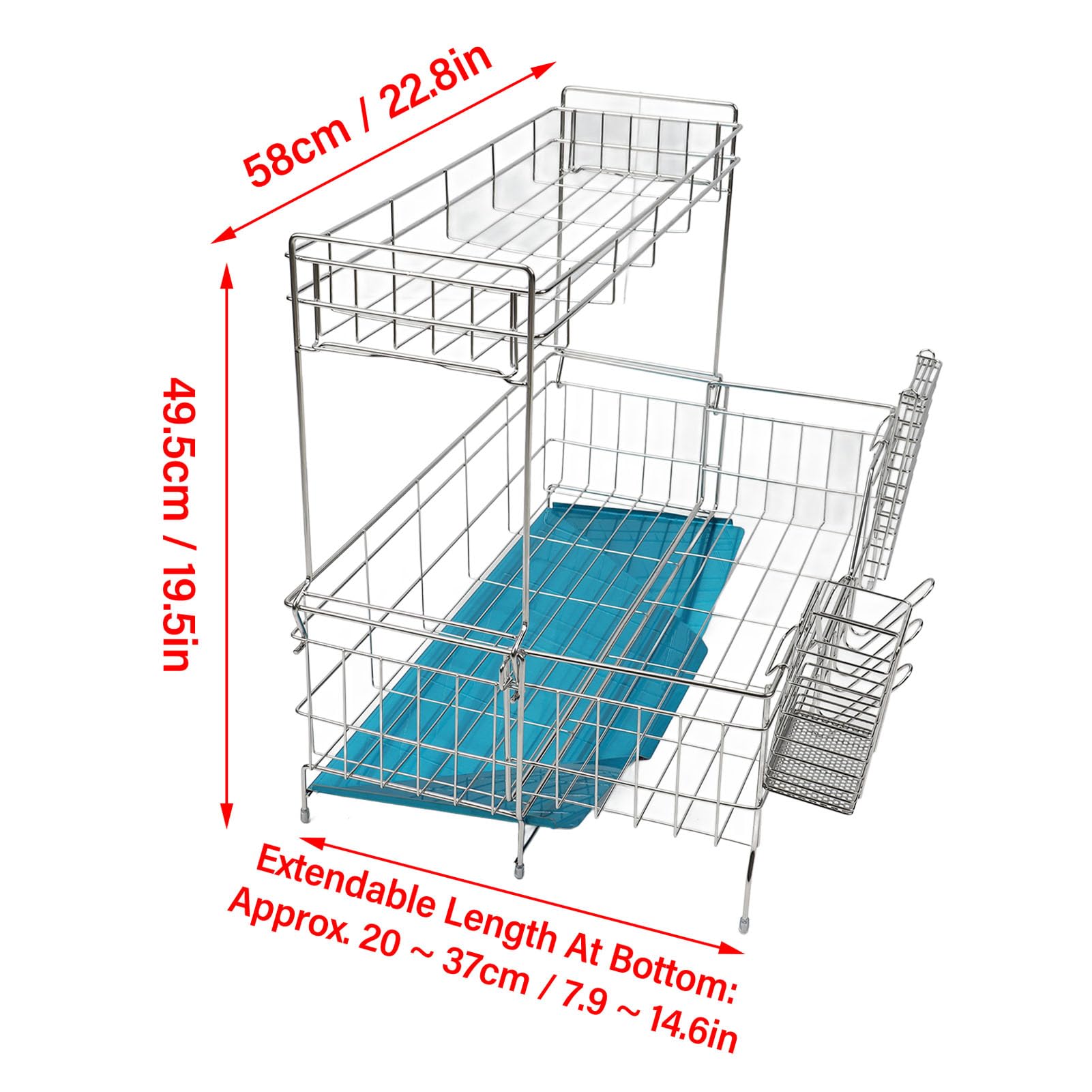 CDQL Geschirrtrockner, Geschirrtrockner über der Spüle, Edelstahl Verstellbar (20 Bis 37 cm), 2-stufiger Geschirrtrockner, Teleskop-Geschirrtrockner für die Küche mit Großer Kapazität