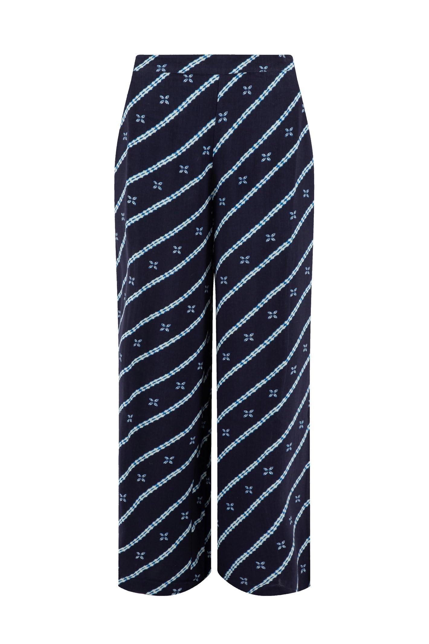 Weird Fish Women's Wide Leg Trousers - Dark Blue - Size 14