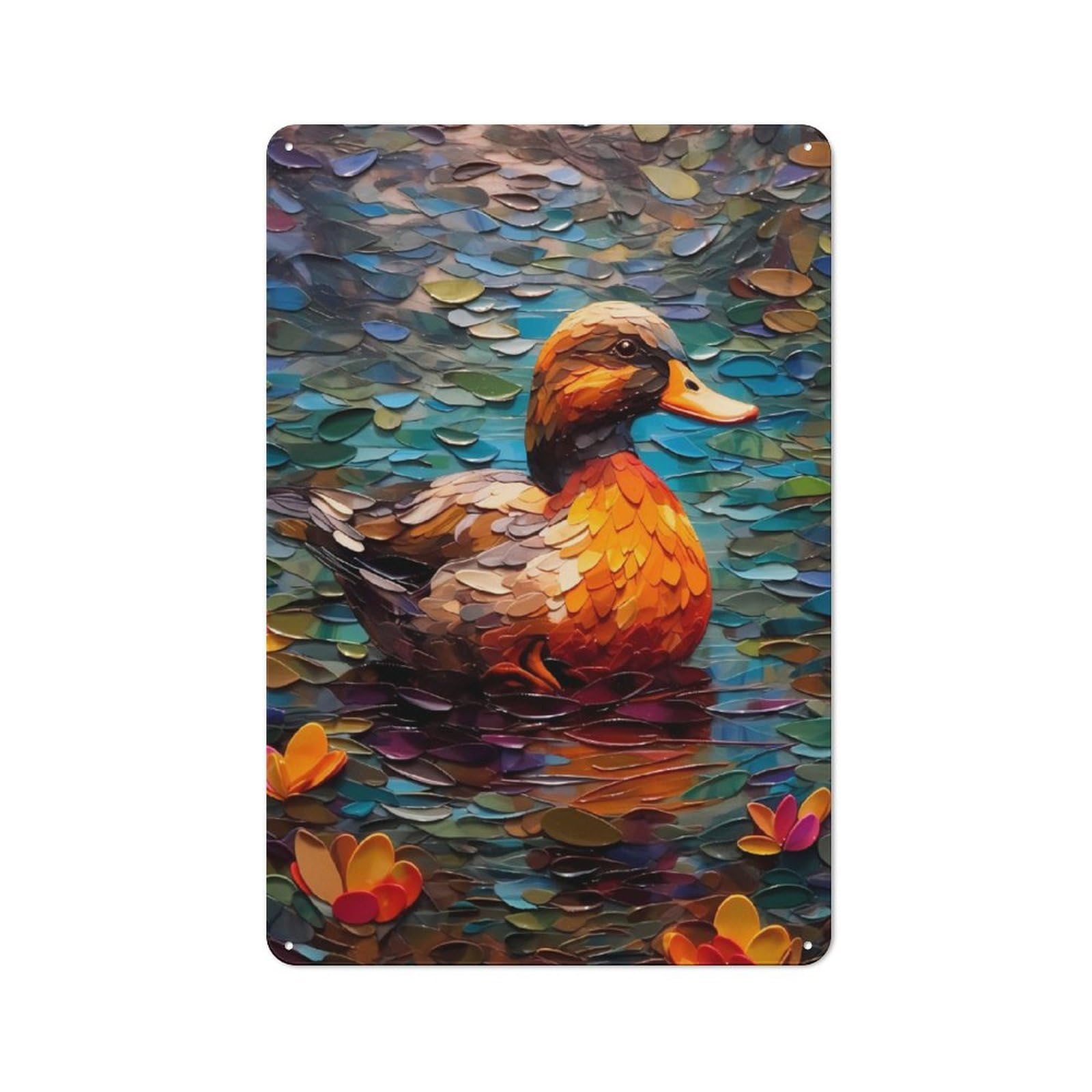 Junmoney Duck Color Metal Plaque 30X20cm With For Garage Wall, Retro Decor, For Themed Interiors In Garages And Workshops