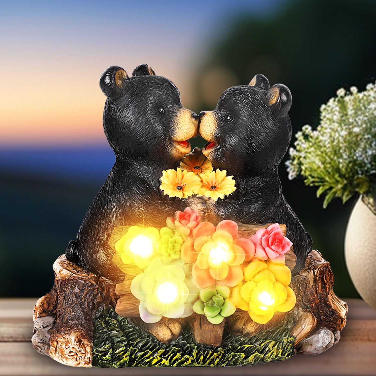 ILLUMINEW Solar-Gartenleuchte Bär Mit Sonnenblume – Outdoor-Deko, Wasserdicht, Automatisch, Als Geschenk Für Gartenliebhaber
