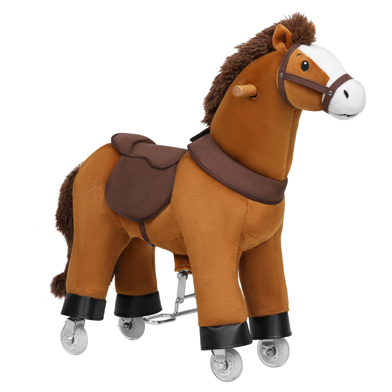 WOLTU Reitpferd für Kinder ab 4 Jahren, Plüschpferd auf Rollen mit Soundfunktion, Stehpferd aus Holz und Metall, Spielpferd zum Reiten, Kinderpferd für drinnen und draußen, Braun