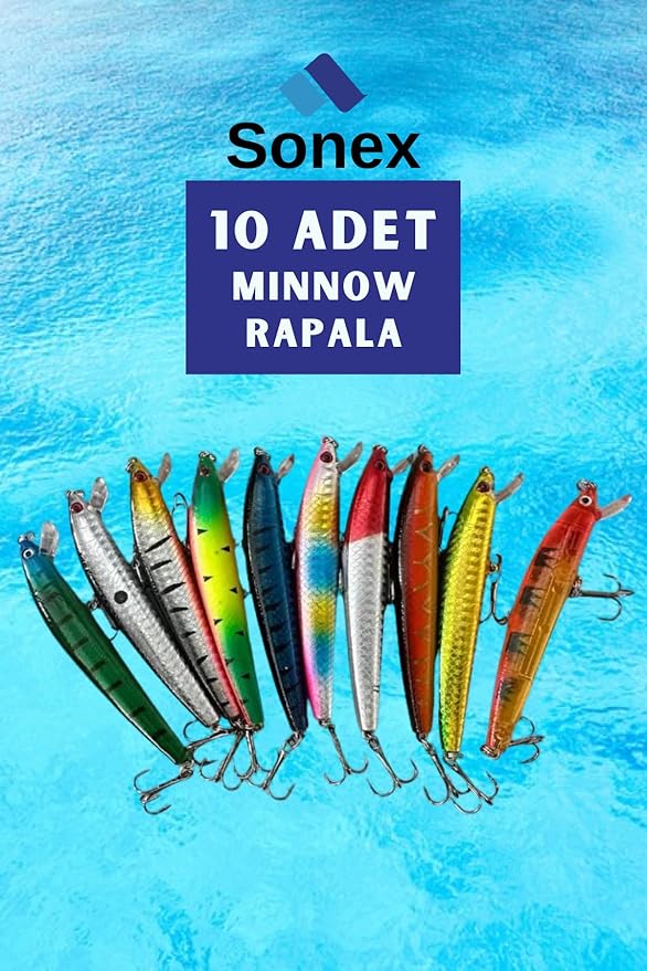 Sonex Suni Balık Yemi 10’Lu Minnow Rapala Seti 10 Cm 9 Gr 1 M Dalış Karbon Çelik İğneli