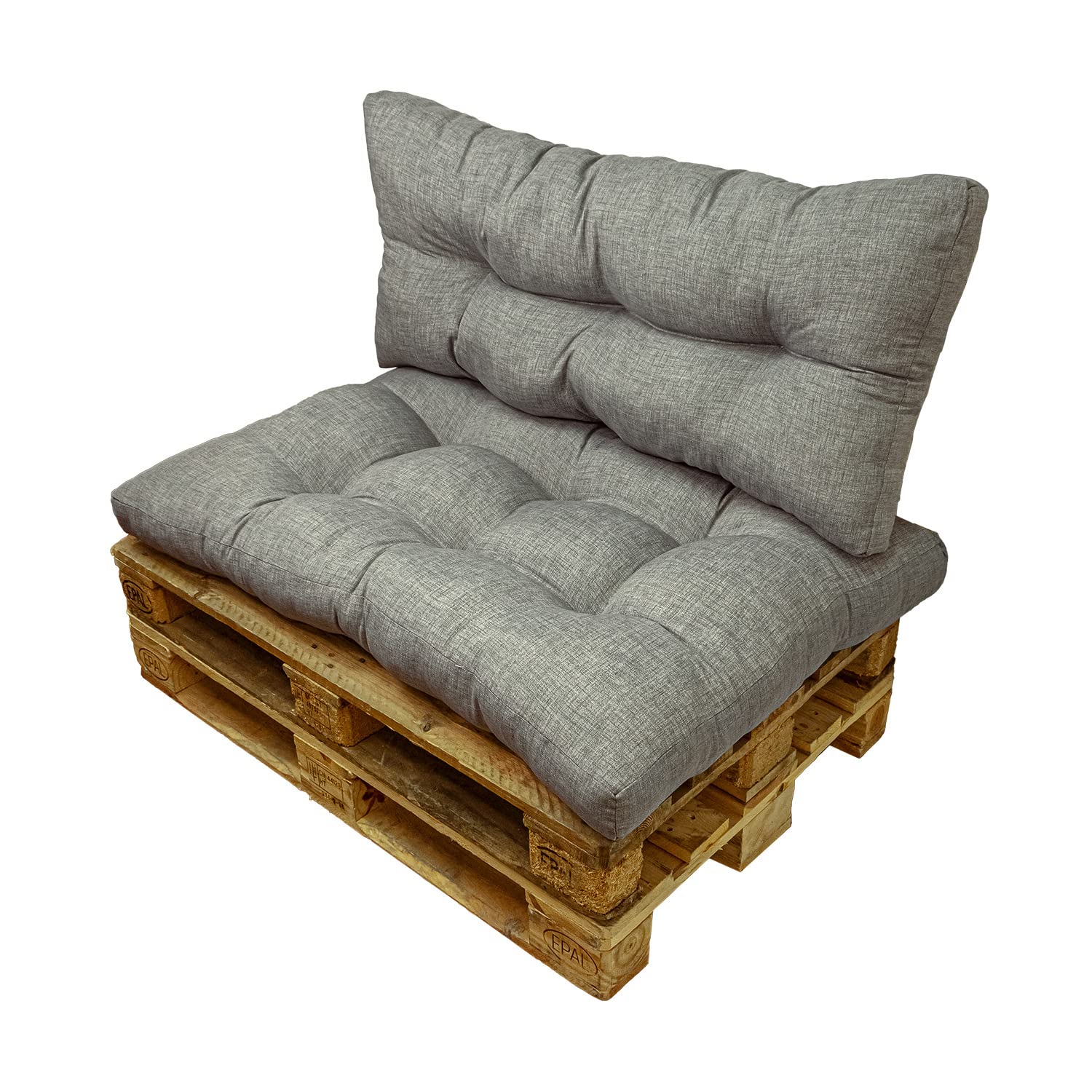 TIENDA EURASIA - Cojines para Palets Baratos, Diseño Moderno y Original Estampado, Conjunto de Jardin, 2 Piezas, Base Acolchada con Respaldo (Gris)