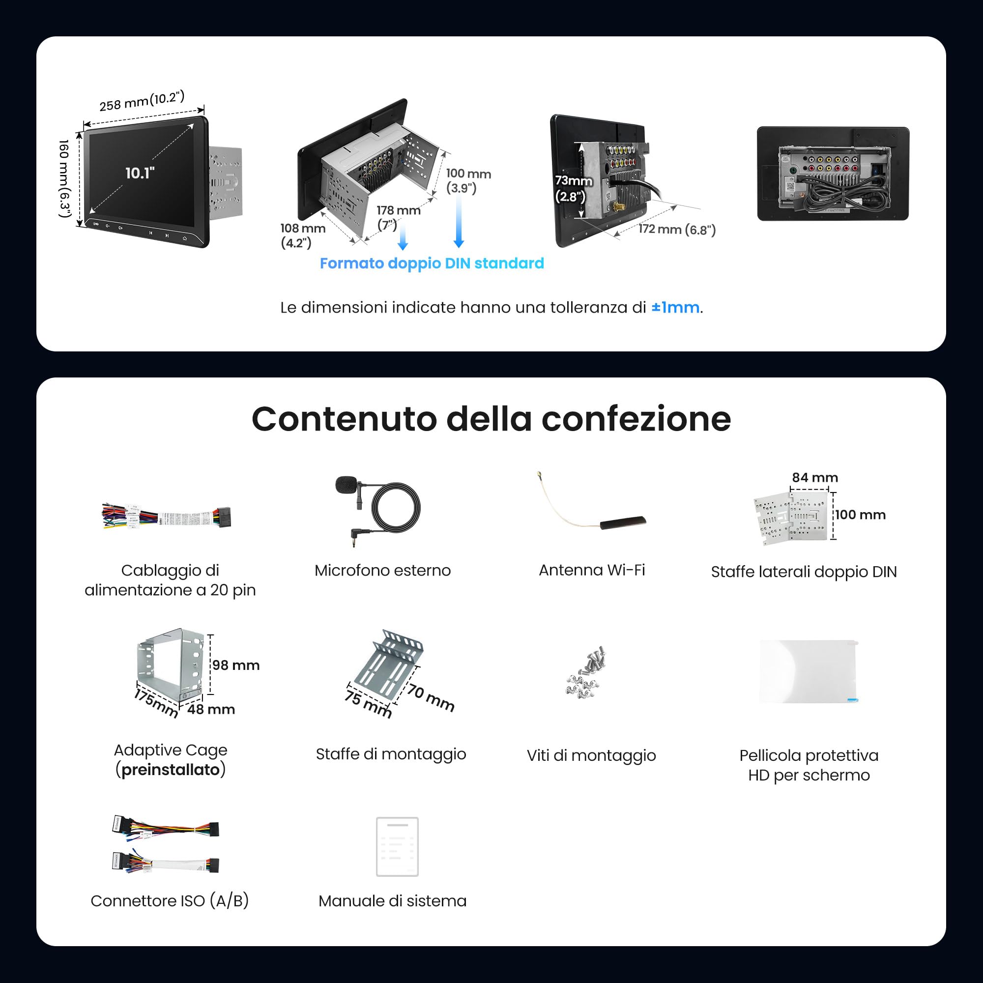 ATOTO F7 WE 10.1 Pollici Autoradio 2 DIN, CarPlay e Android Auto Senza fili | Schermo QLED Touchscreen, Doppio Mic, 4x29W RMS, 4V RCA, EQ 12 Bande, SWC, Split-Screen, Controllo al Volante, AUX/FM/AM
