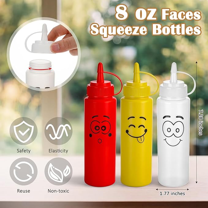 30 Pack 8 oz Botellas Expendedoras de Condimentos con Cara Sonriente miniatura 3