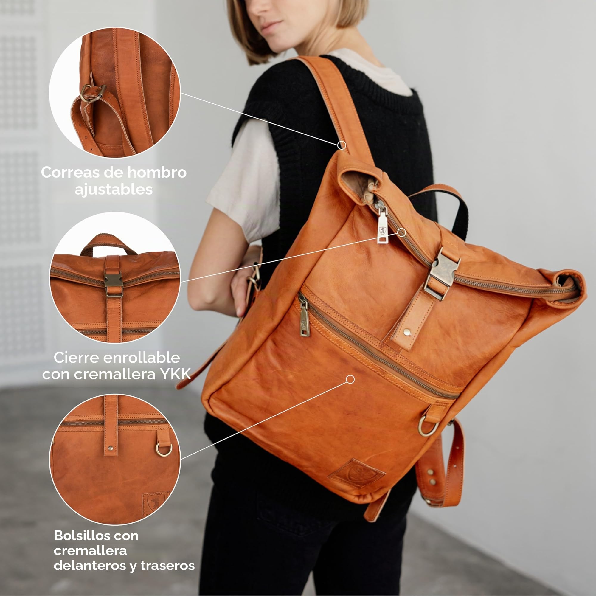 Berliner Bags Utrecht Mochila de Piel Auténtica con Compartimento para Portátil y Diseño para Ciclistas, para Hombre y Mujer