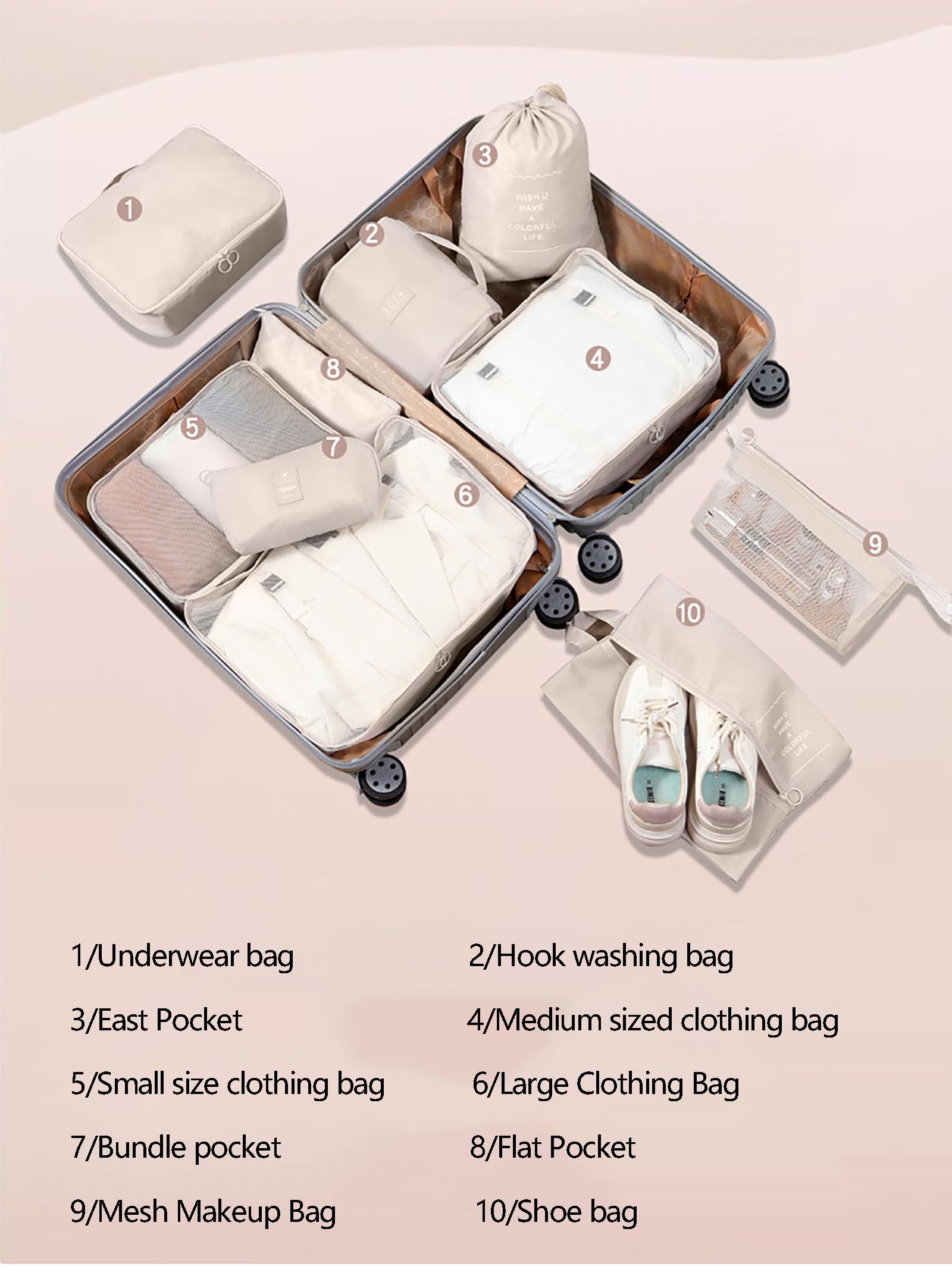 Wybrane 7-częściowe torby organizacyjne na podróż, rozkładane walizki, pakowanie walizek, pakowanie kostek do podróży lub przechowywania,Gray,6 piece set
