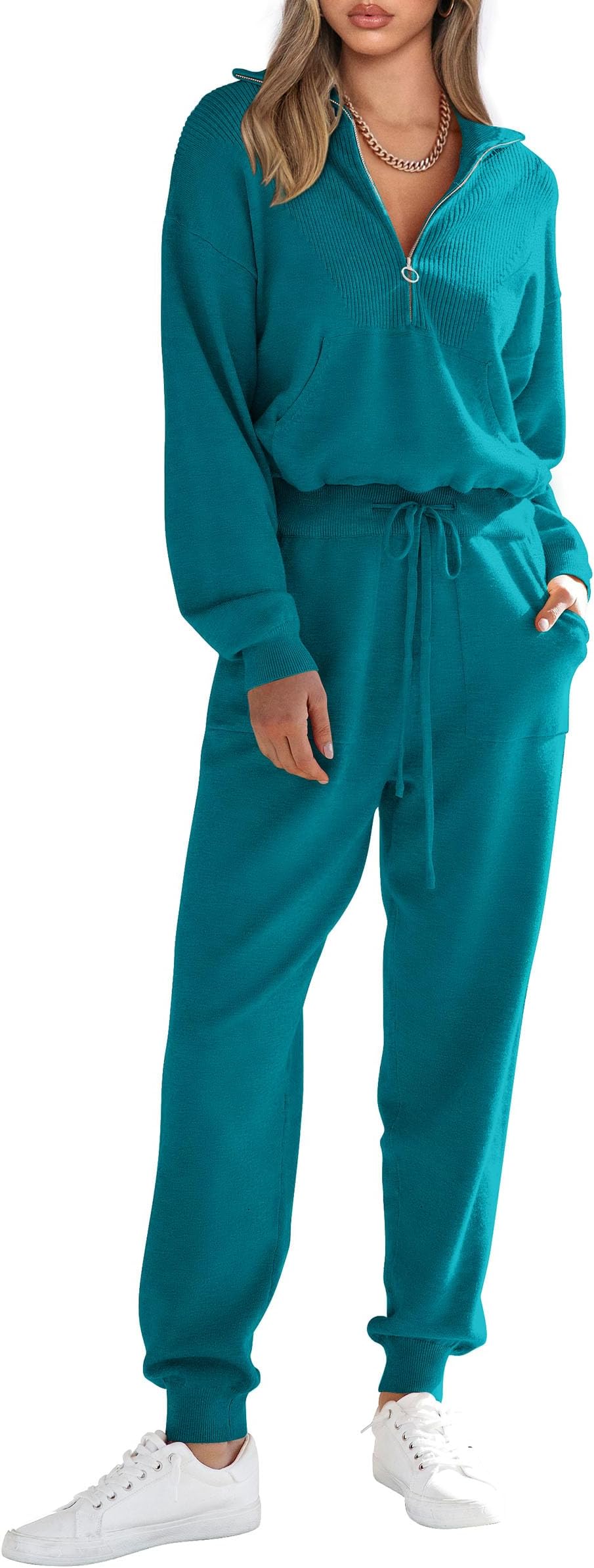 PRETTYGARDENWomen's 2 Piece Sweater Set Pullover Zip Up Sweatshirt Jogger Sweatpants Tracksuit Casual Outfit