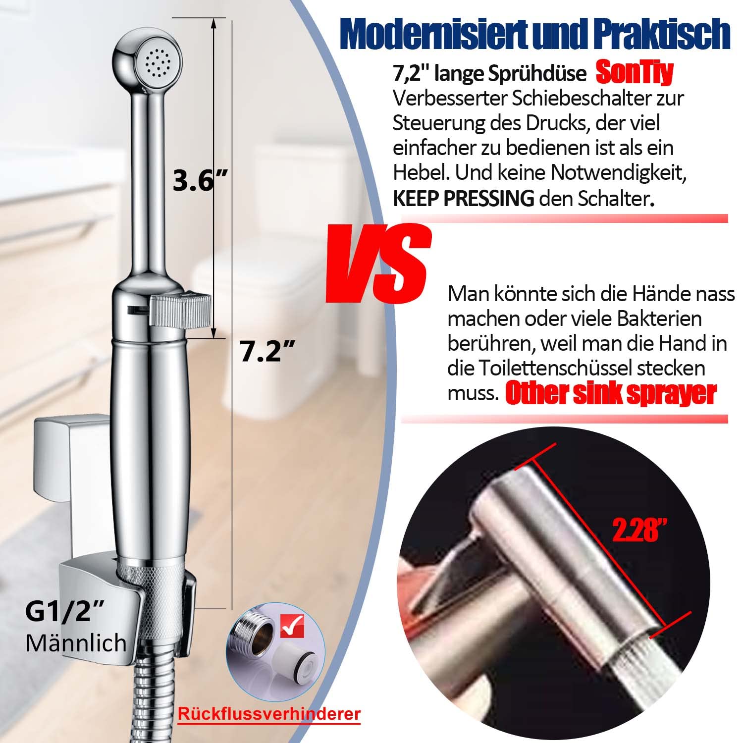 SonTiy - Set di doccetta per bidet in ottone, con pressione regolabile e supporto, per WC, igiene personale e pulizia dei pannolini