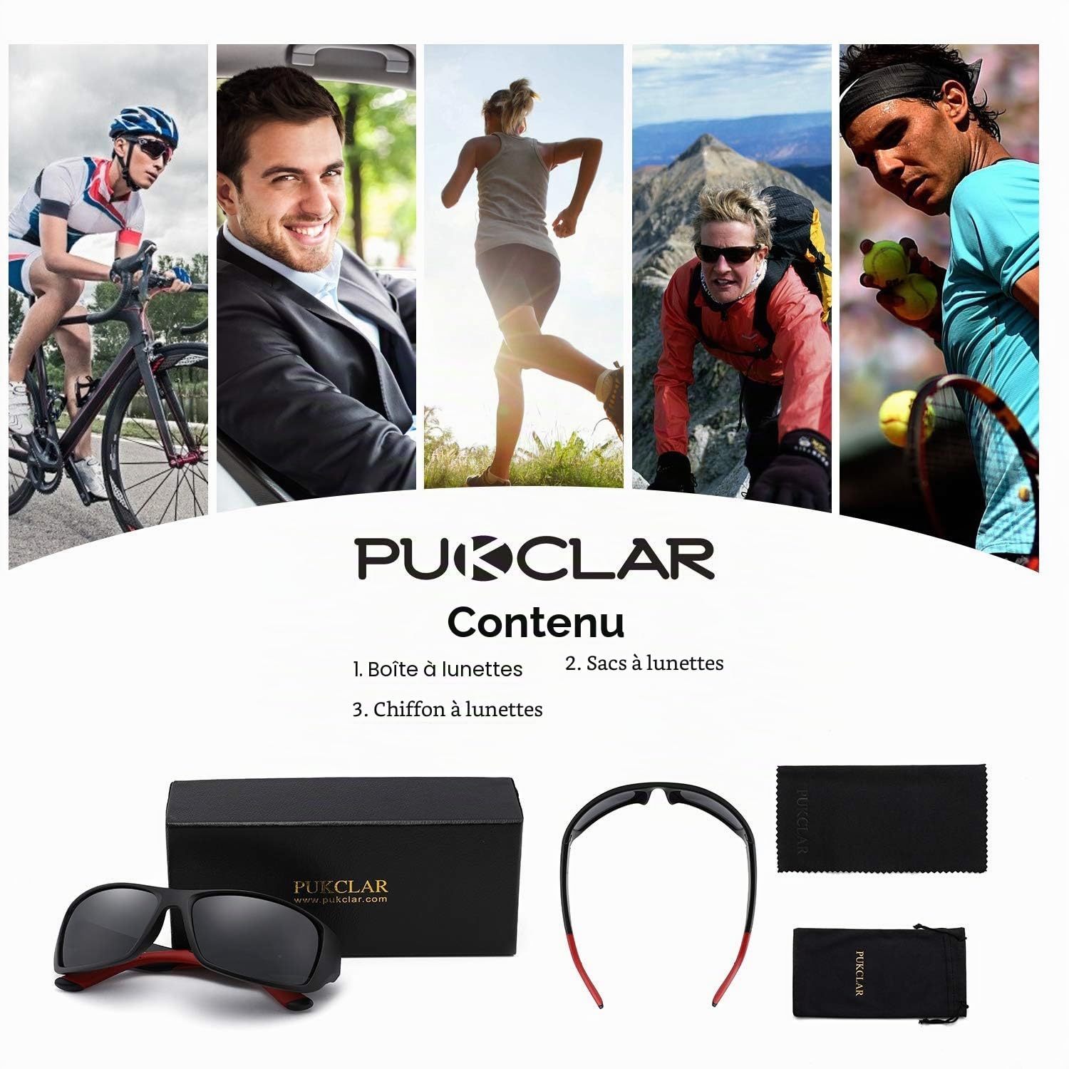 PUKCLAR Lunettes de soleil Homme Polarisées avec Protection UV400 et Monture TR90 Ultralégère offrant une Vision HD Anti-Reflets pour la Conduite et les Sports de Plein Air
