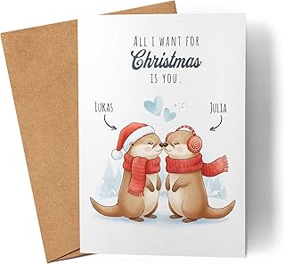 Weihnachtskarte für Paare personalisiert, Pärchen Geschenk mit Pinguin-Motiv für Freund & Freundin, Karte für Jahrestag und Nikolaus, Karte zu Weihnachten als Geldgeschenk für Sie & Ihn