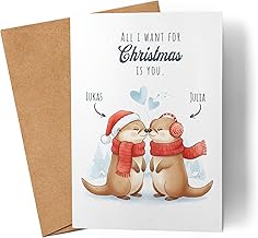 Personalised Christmas Card for Couples, Couples Gift with Penguin Motif for Boyfriend & Girlfriend, Anniversary Card and Santa Claus, Card for Christmas as Money Gift for Him and Her