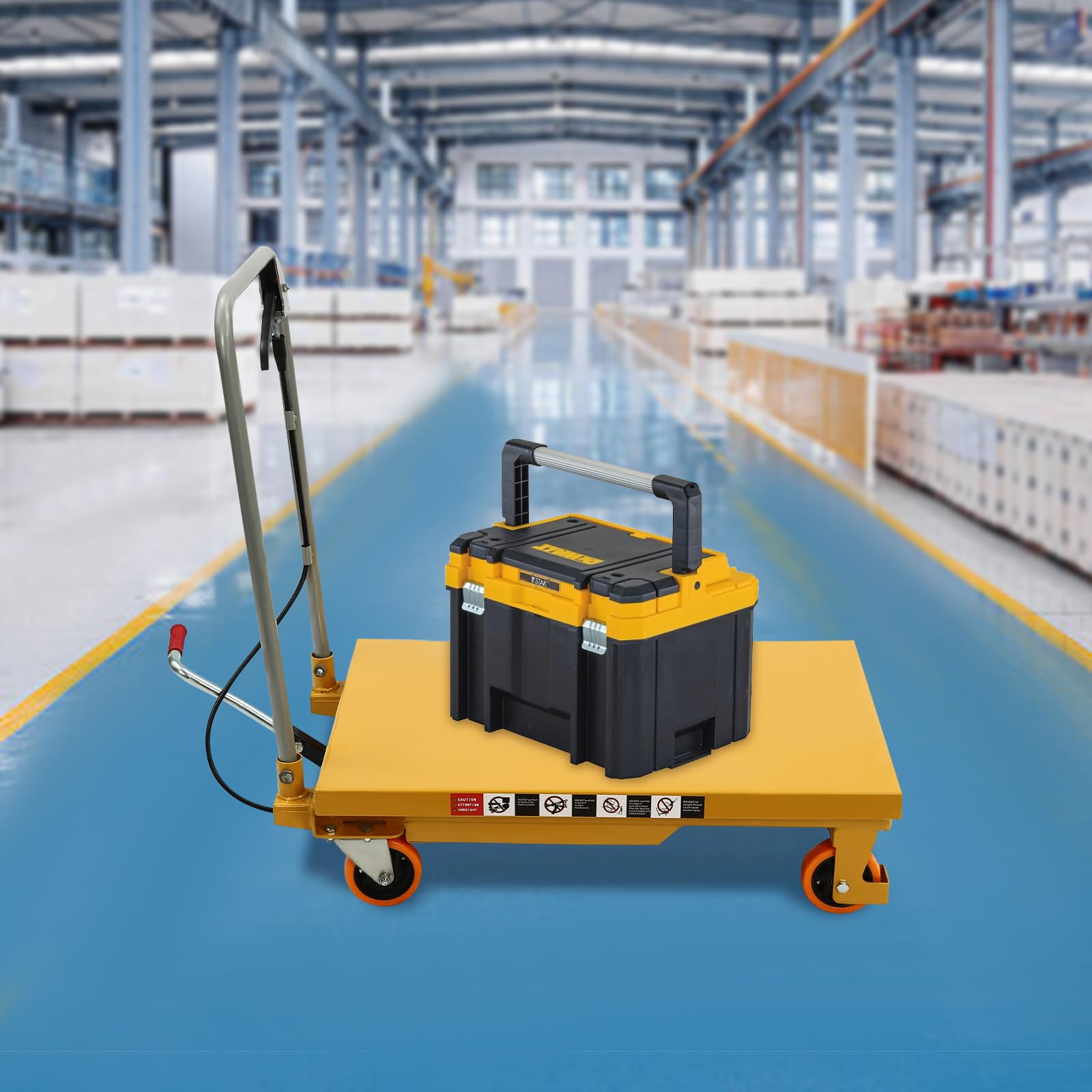 WUSILILU Hydraulic Scissor Lift Table, 500lbs, Q235 Steel, PU, Single Scissor Hydraulic Lift Table, Hydraulic Lift with Locking Wheels for Material Handling and Transportation
