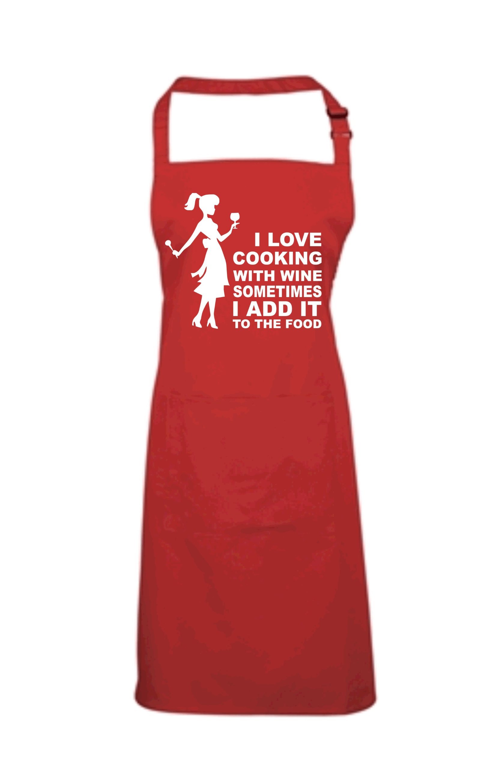 Edward Sinclair Women's Red Apron | With Image | I Love Cooking With Wine | Sometimes I Add It To The Food