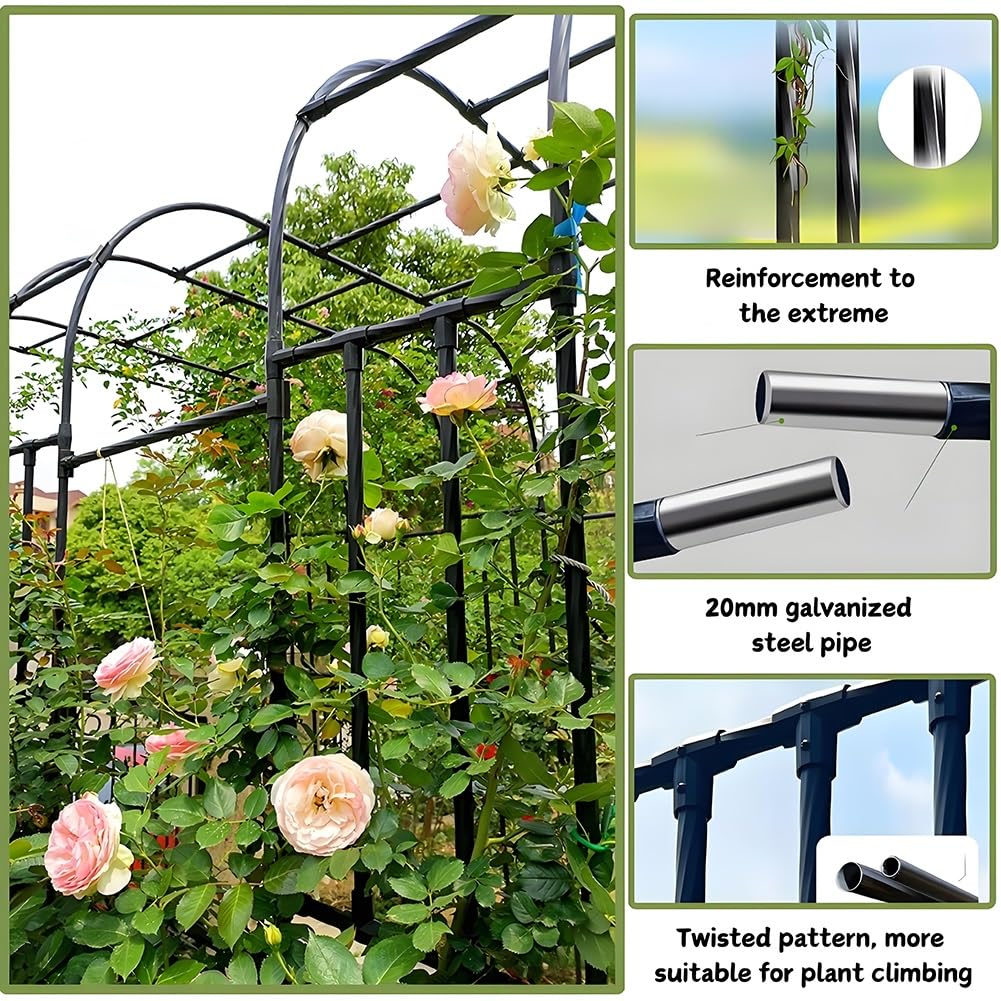 Solidna czarna metalowa kratka łukowa ogrodowa – stalowa pergola do roślin pnących, altana ślubna na zewnątrz, idealna na trawnik i dekorację ceremonii