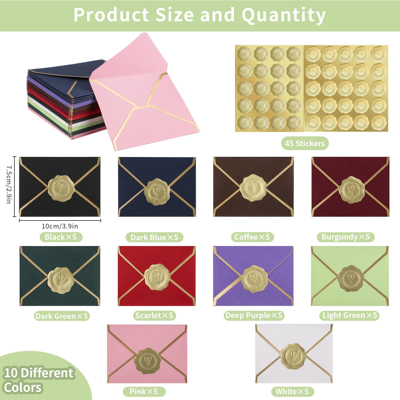 Pack of 50 Colourful Mini Envelopes, 7.5 x 10 cm, V-Flap Envelopes - Image 3