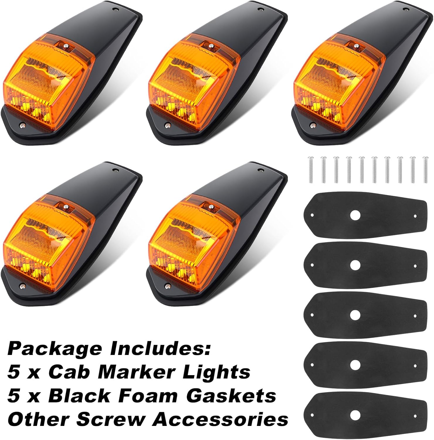 VIHOSE 5 Pack 34 LEDs Cab Lights for Semi Trucks, Chrome Amber Roof Marker Lights 12V IP67 Waterproof, Heavy Duty Cab Marker Set Compatible with Peterbilt Kenworth Mack(Black Amber)