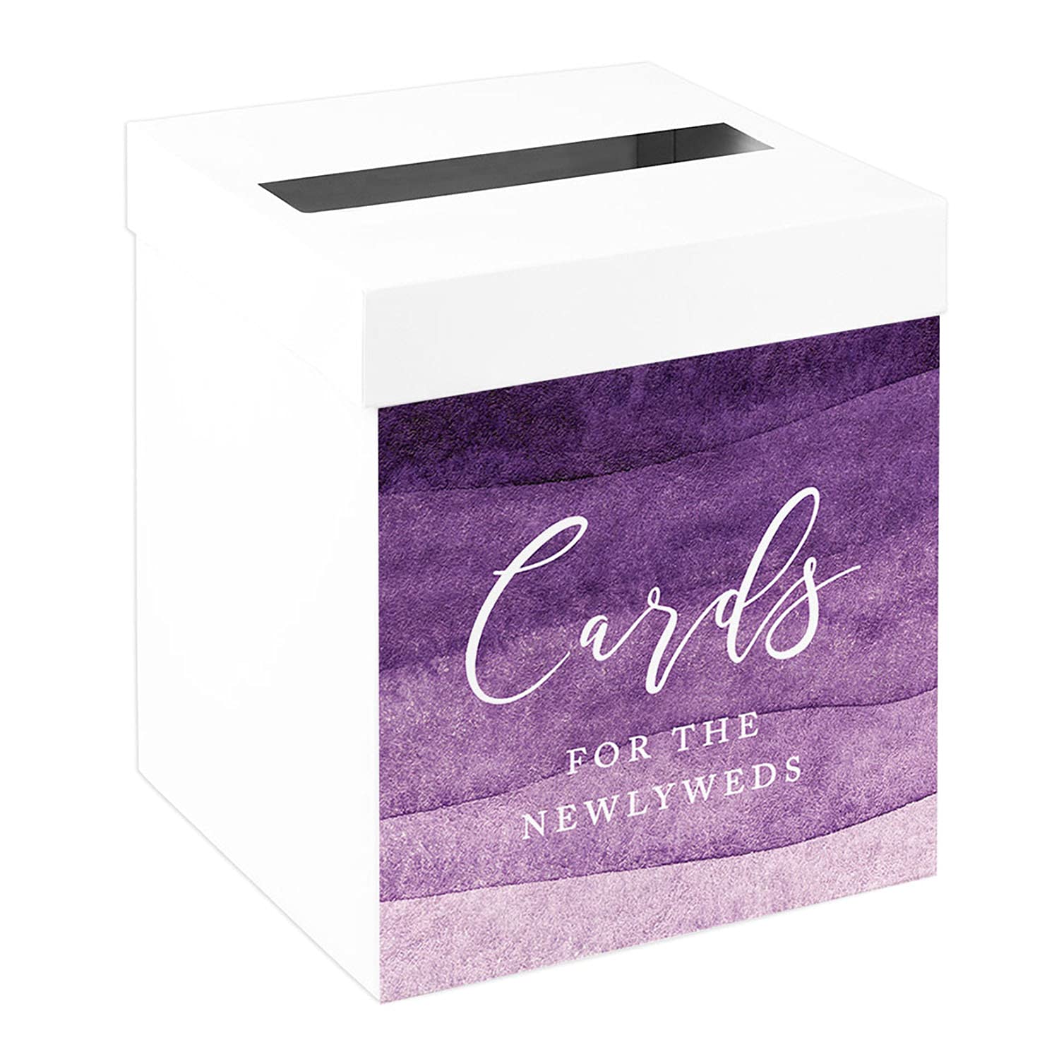 Andaz Press Sturdy White Wedding Day Card Box Purple Ombre Watercolor Wedding Gift Boxes for Cards Card Box for Newlyweds 10x10x10 Inches