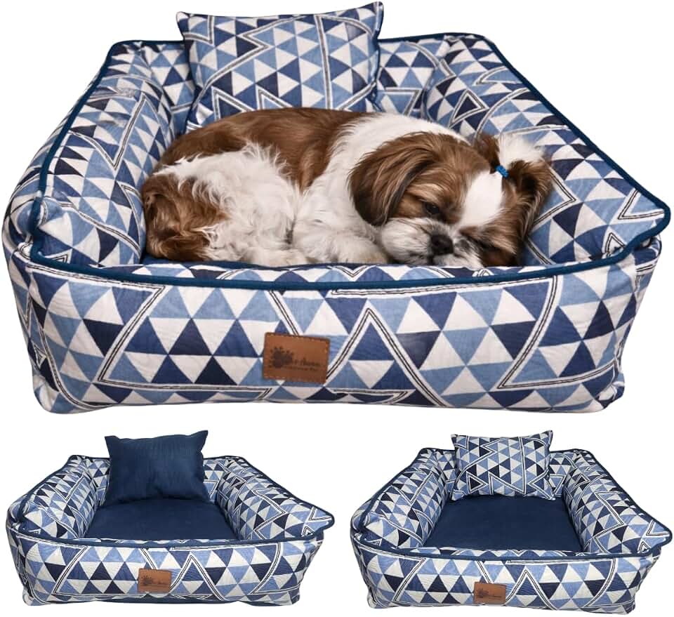 Cama Quadrada, Cachorro e Gato, Pet, Luxo, Zíper e Enchimento Removível para Lavagem, Suede, Macia, Tamanhos P/M/G (Azul, Grande)