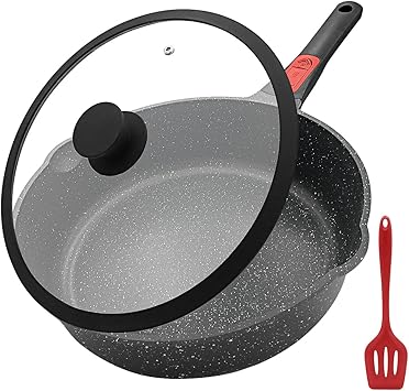 AIKENBBKK 12 Inch Deep Frying Pan Skillet Nonstick with Lid, 5 QT Saute Pan, Non Stick Frying Pan, Compatible with All Stovetops, Detachable Handle, Oven Safe, PFOA PFOS Free, Black