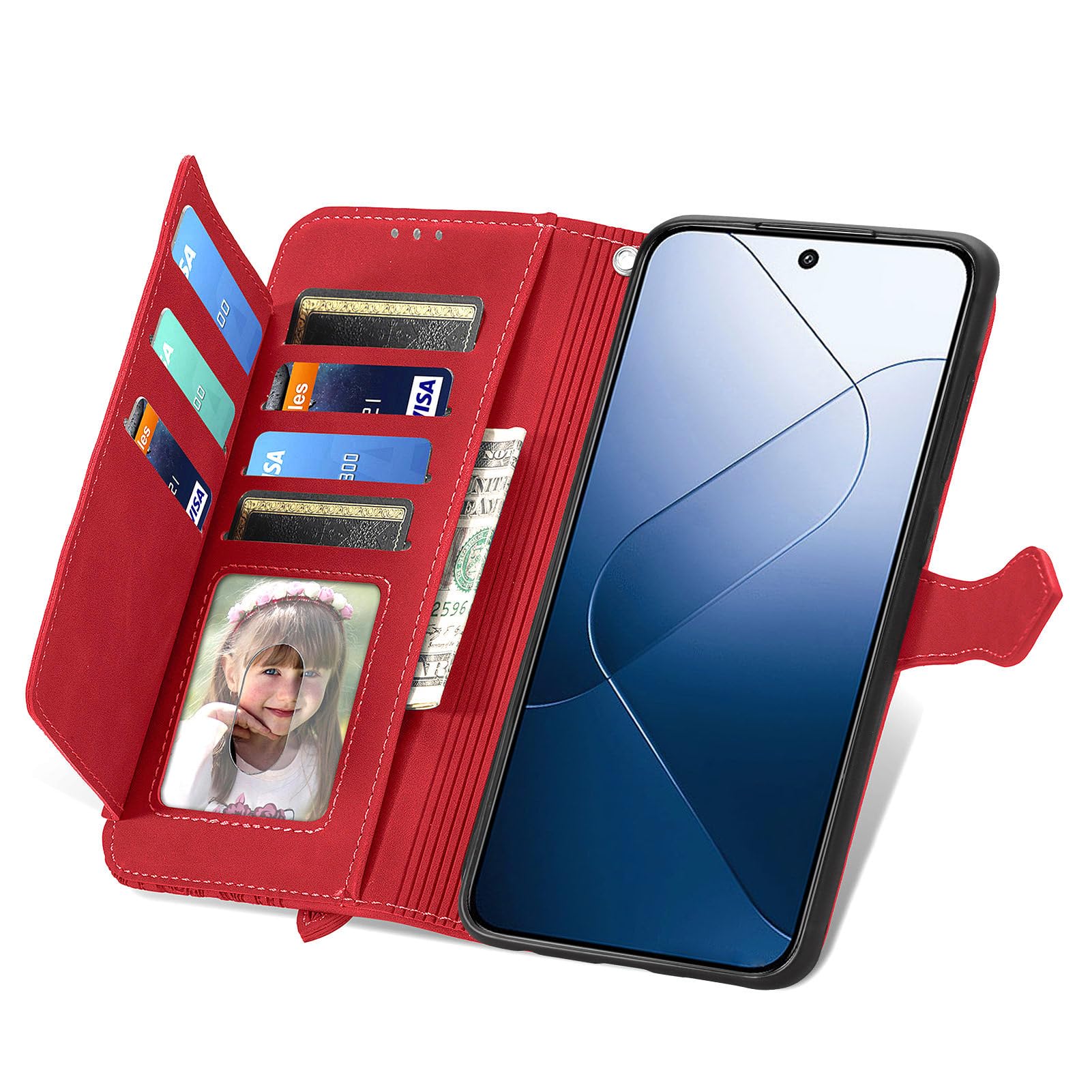 Etui z klapką do Xiaomi 17 Ultra, vintage, tłoczenie kwiatowe, zamek błyskawiczny, odporne na uderzenia, pełna ochrona, miękka powłoka ze stojakiem, fioletowe, 17 Ultra