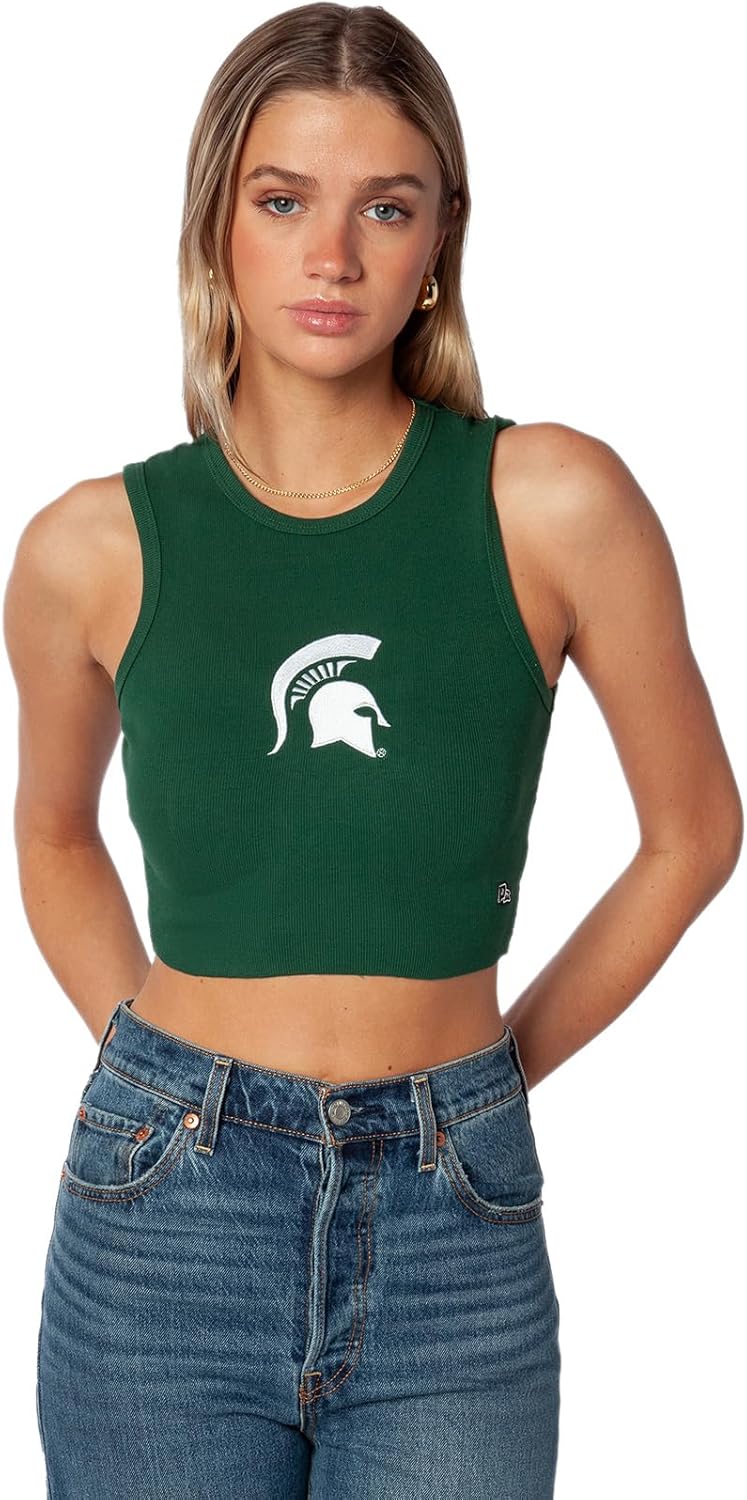 HYPE AND VICE Cut-Off Tank Top for Women – University-Themed Fitted Cropped Tank, College Tops for Game Day & Tailgate