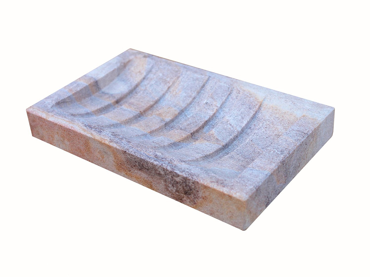 KLEO Stonkraft Rectangular Shaped Soap Dish with Ridges made of Natural Rainbow Stone - Unique Bath Kitchen Accessories