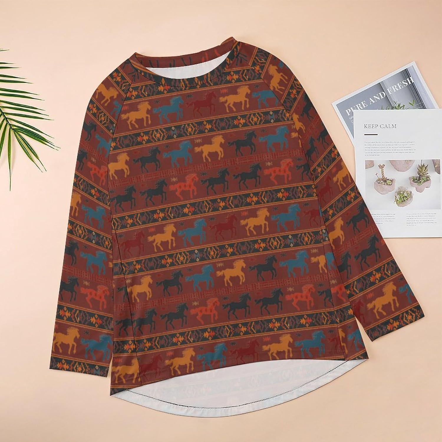 Long Sleeve Tops for Women Retro Pullover Blouses Aztec T Shirts Vintage Western Ethnic Crewneck Fall Ladies Tops - Image 3